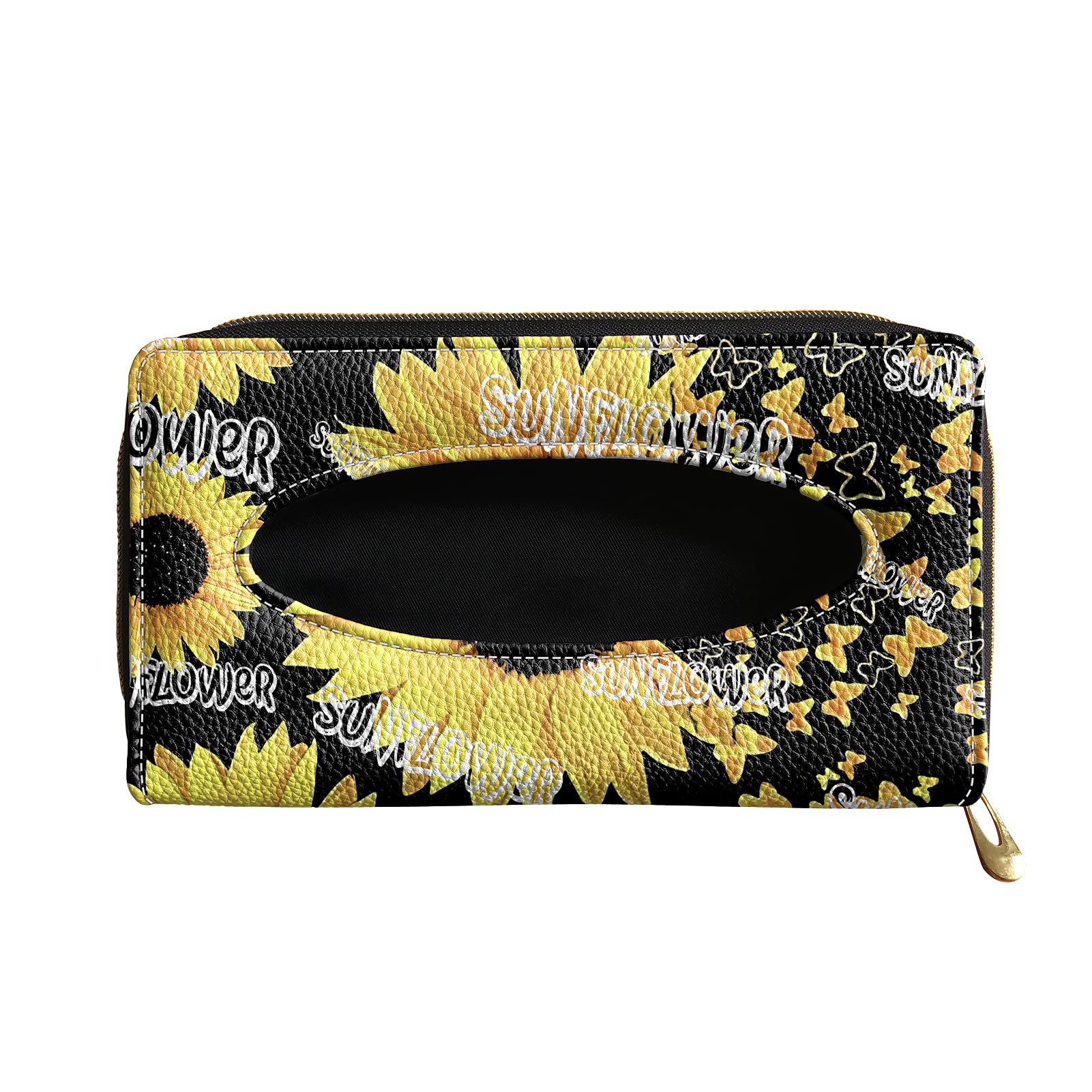 INSTANTARTS Car Visor Tissue Holder - Sunflower Butterfly Print PU Leather Auto Sun Visor Napkin Organizer | Vehicle Backseat Tissue Box Case for Road Trips, Commuting & Family Travel