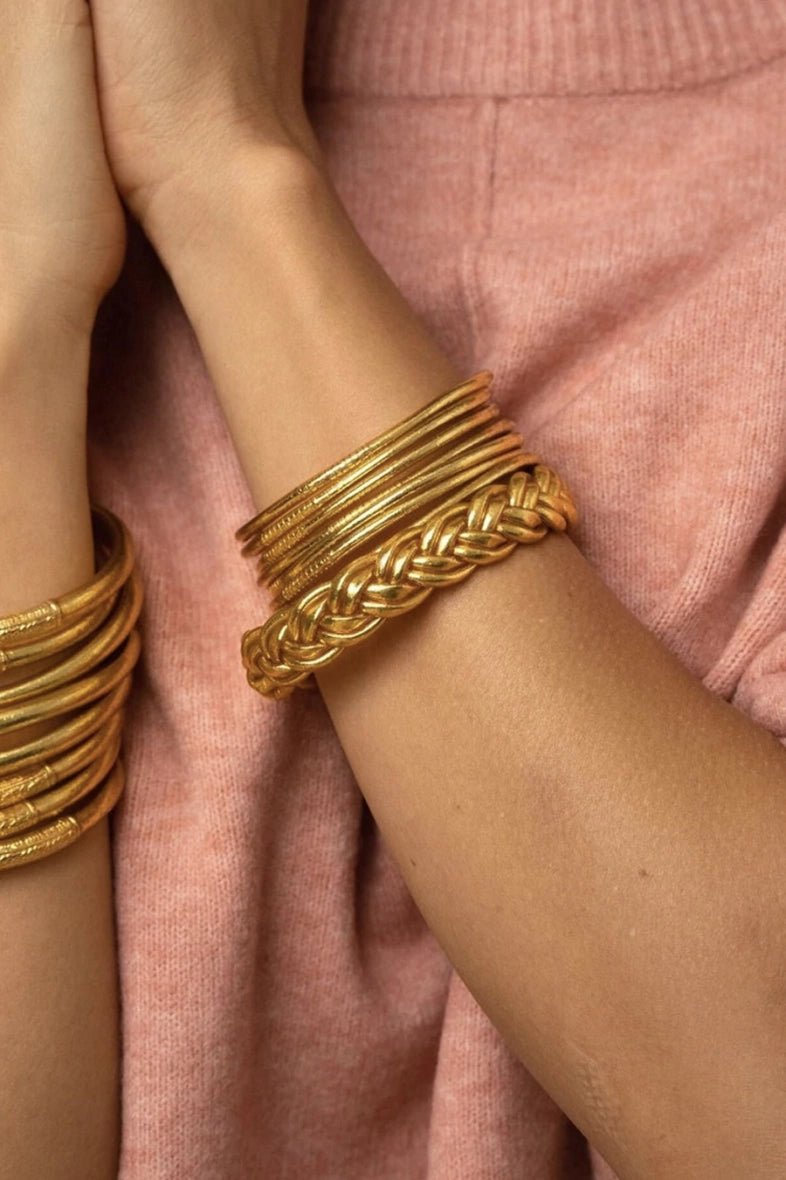 Jonc BOUDDHISTE Flexible Transparent with Golden Leaves - Elegant Spiritual Bracelet for Meditation, Yoga, and Boho Fashion Accessories