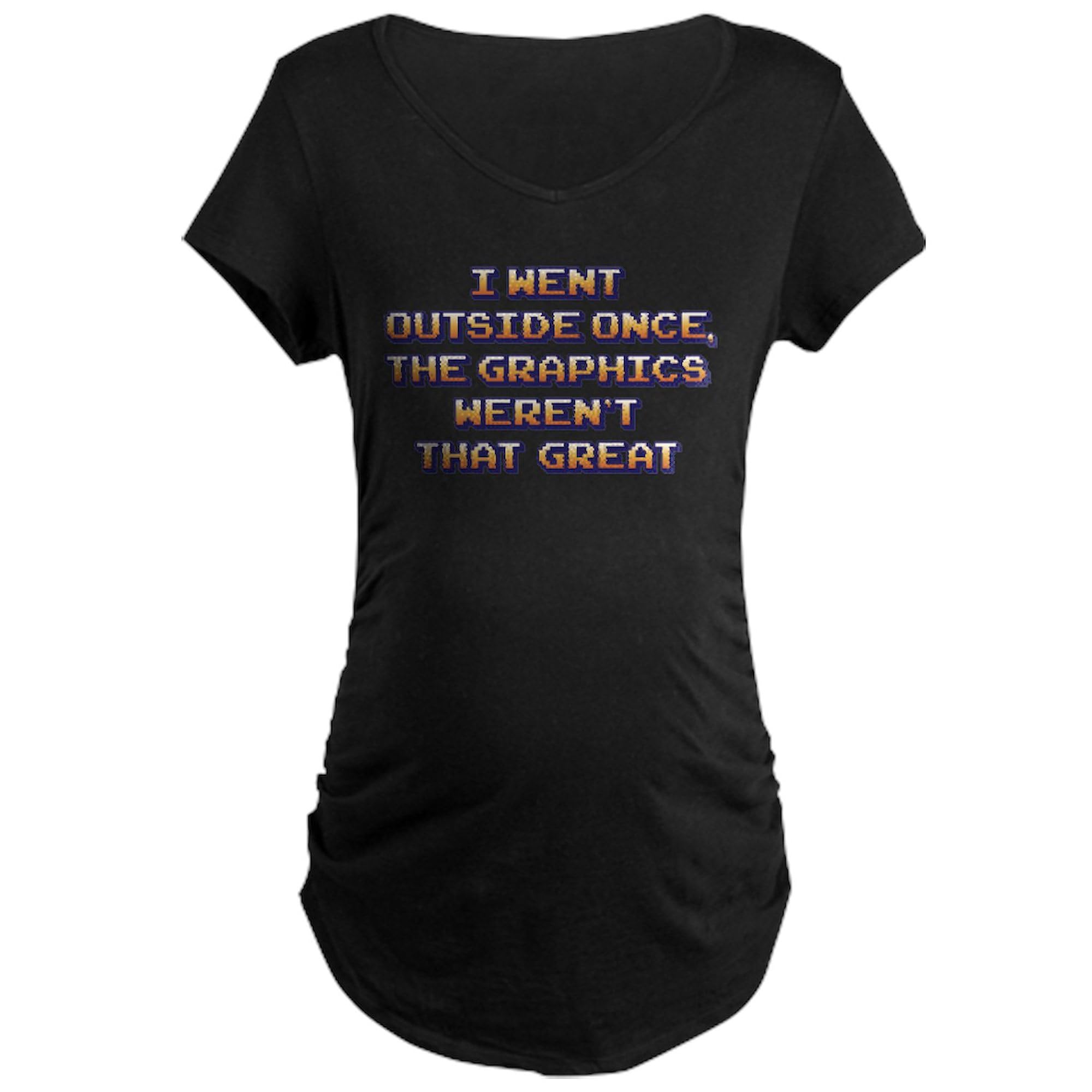 Funny Maternity T-Shirt for Women - 'The Graphics Weren't Great' Slogan Dark Ruched Side Tee | Comfortable Pregnancy Shirt for Casual Wear & Baby Showers