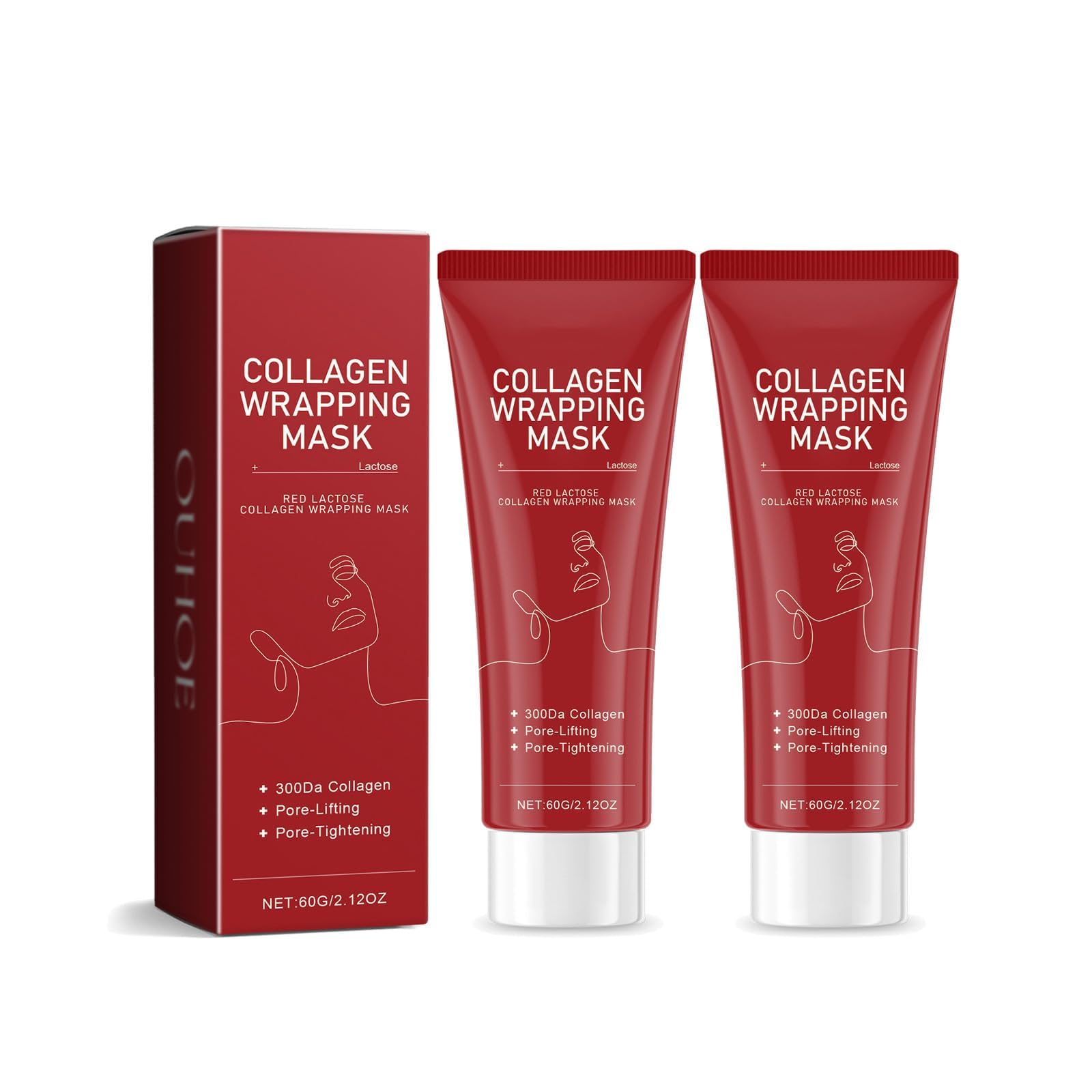 2 Pcs Red Lactose Collagen Peel Off Mask - Hydrating & Softening Face Mask for Overnight Skin Care, Anti-Aging & Brightening Treatment - Perfect for Spa Night, Self-Care Routine & Relaxation