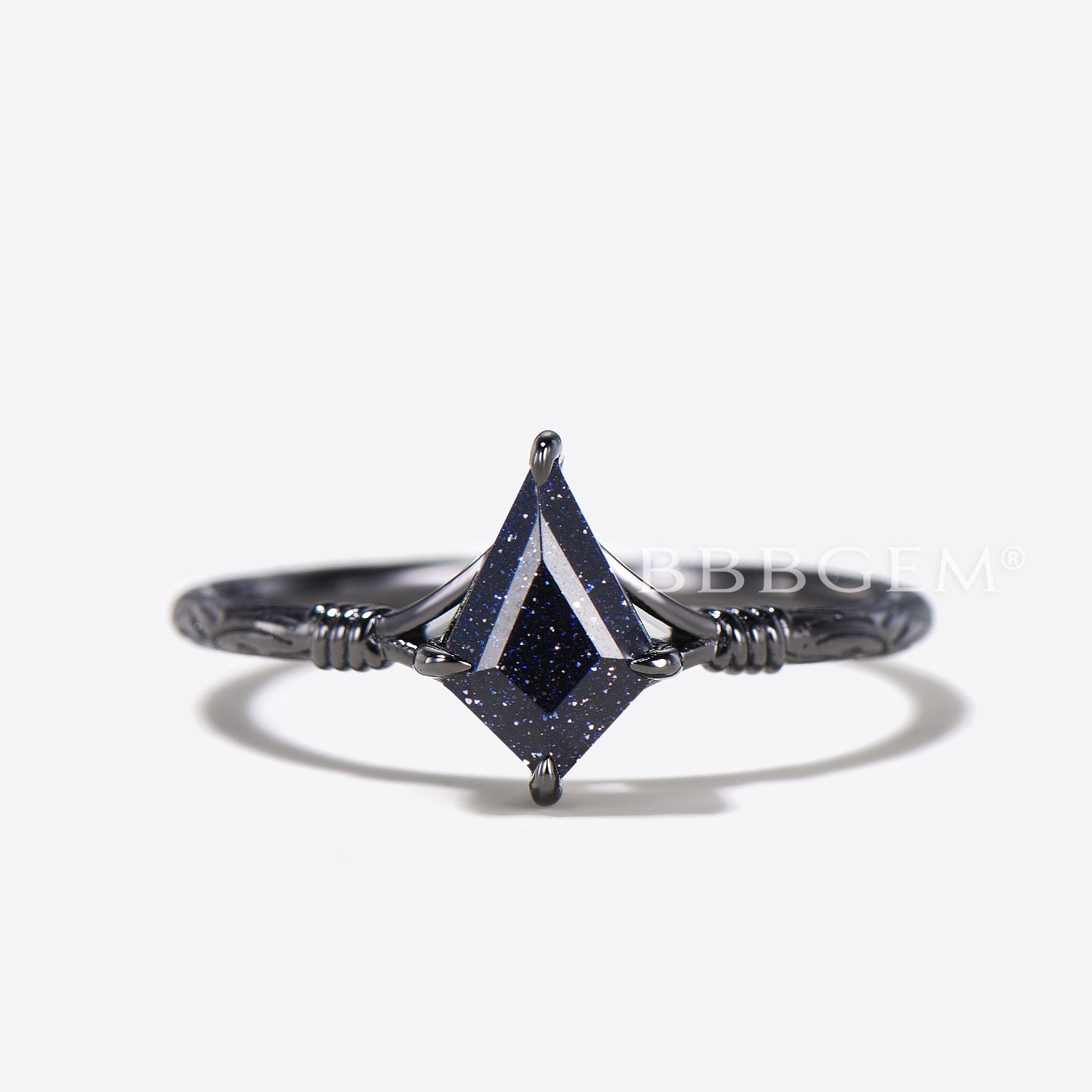 Blue Sandstone Engagement Ring Set - Kite Cut Solitaire Open Cuff Bridal Jewelry for Wedding & Anniversary Gifts
