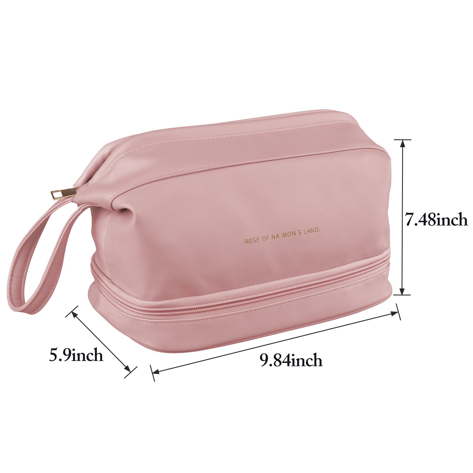 Women's Travel Cosmetic Bag - Double Layer Leather Makeup Organizer with Brush Compartments | Large Pink Toiletry Bag for Girls | Perfect for Air Travel, Vacation & Gym Essentials