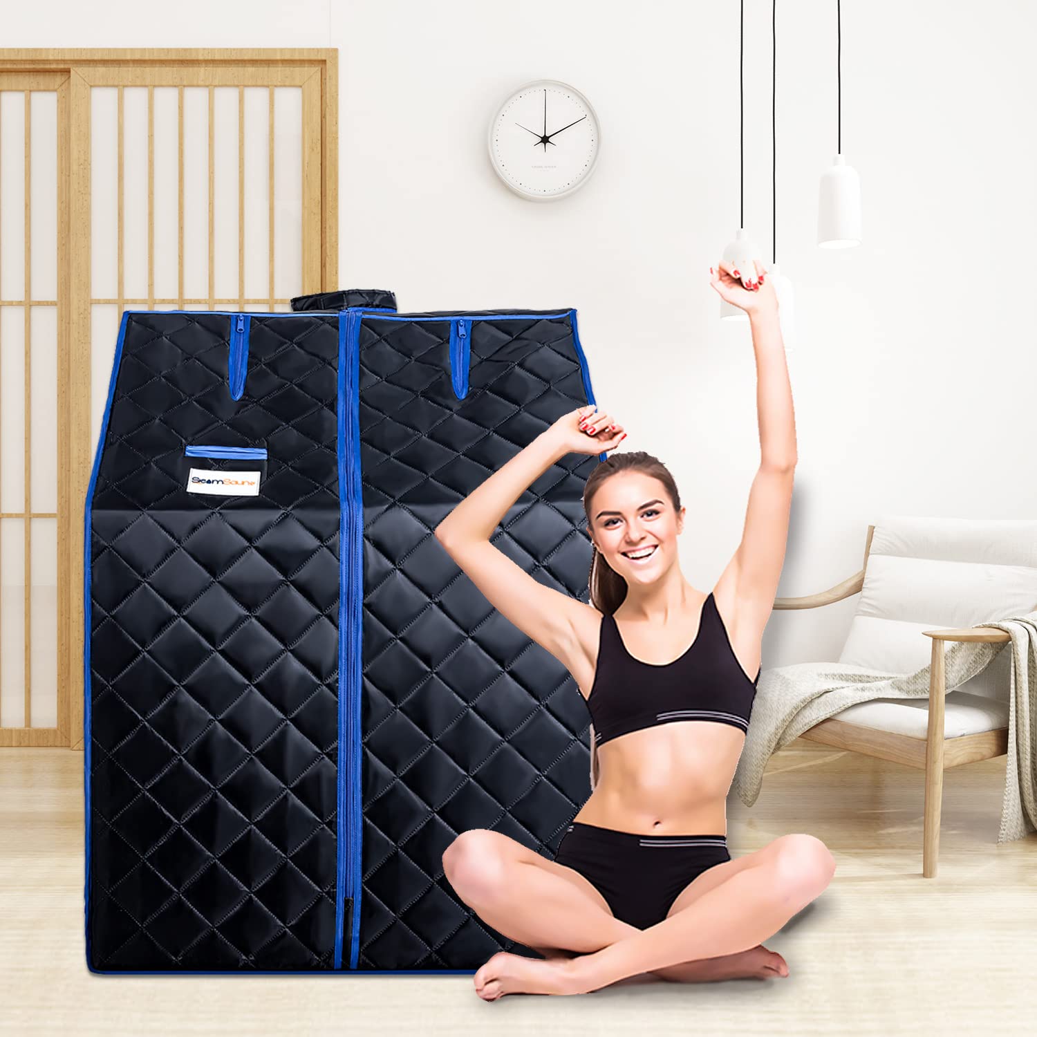 Portable Full Size Steam Sauna Tent with 2L 1000W Steam Generator, Remote Control & Timer - Detox, Stress Relief & Relaxation at Home - Includes Folding Chair - Perfect for Spa Day, Post-Workout Recovery & Wellness Therapy (Black)