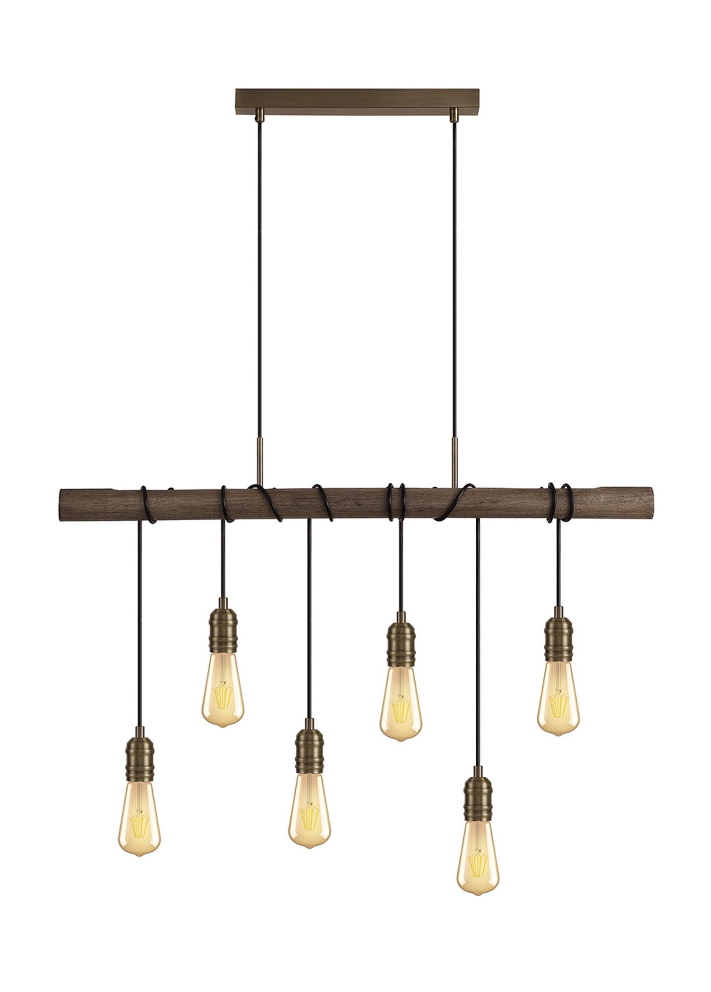 Ambover Kitchen Table Island Ceiling Light Fixture - 3/4/6 Light E27 Bulb Base - Medium Oak & Antique Brass Finish - IP20 Rated - Perfect for Dining Room, Kitchen Island or Breakfast Nook Lighting