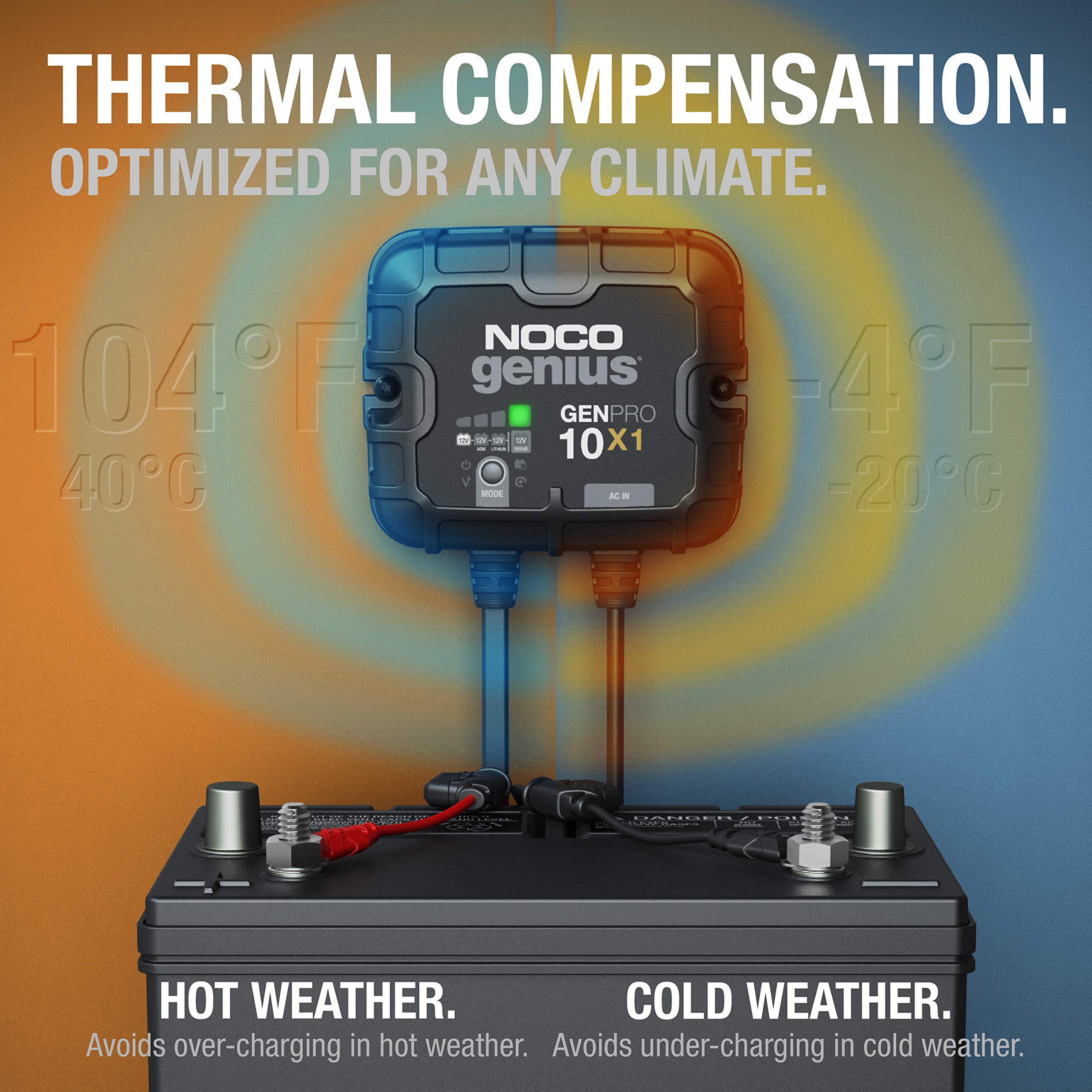 NOCO Genius GENPRO10X1 10A Smart Marine Battery Charger - 12V Waterproof Onboard Boat Charger, Battery Maintainer & Desulfator for AGM, Lithium (LiFePO4), Deep-Cycle Batteries - Perfect for Boats, RVs & Marine Applications