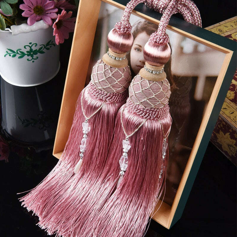Grace Decorative Tassel Tieback - Elegant Window Curtain Holdbacks for Living Room, Bedroom & Drapes - Gold & Beige Home Decor Accessories (Set of 2)