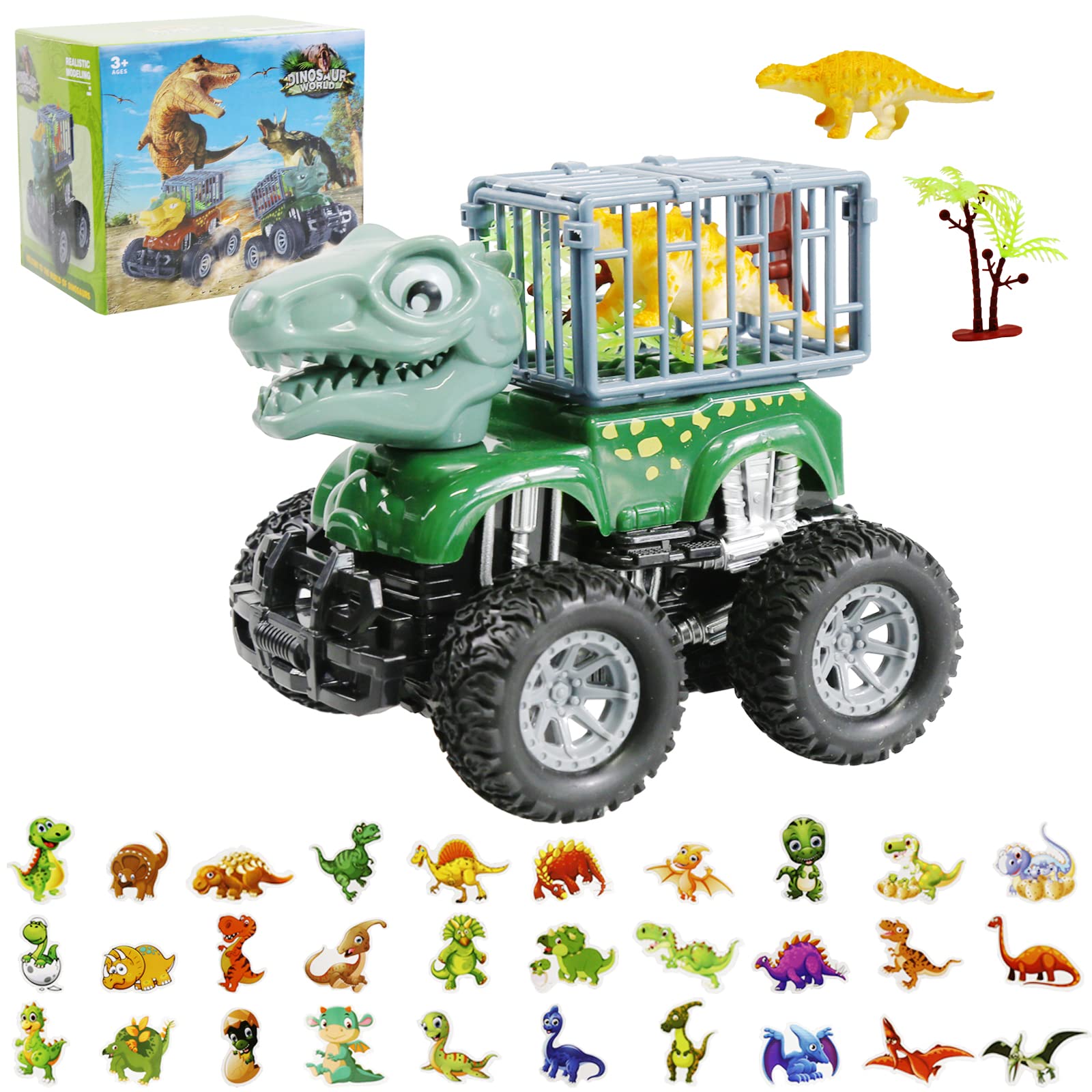 Dinosaur Toys Truck for Kids - Dino Monster Truck Carrier with 30 Dinosaur Stickers - Electric Powered Ride-On Car for Boys & Girls Ages 3-5+ - Perfect for Christmas, Birthday & Party Gifts - Indoor & Outdoor Play, Pretend Play Adventures