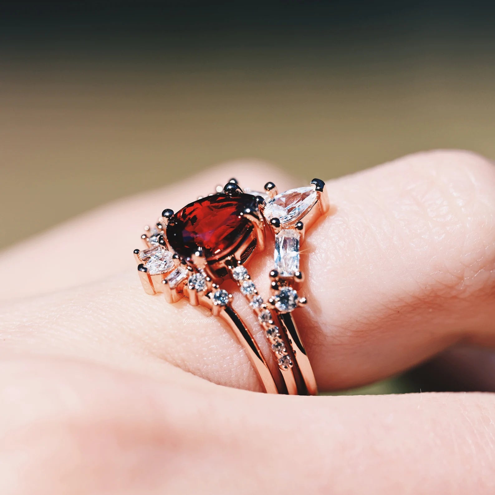 Natural Garnet 3-Piece Ring Set in 14K Rose Gold Vermeil - Perfect for Valentine's Day, Anniversary Gifts & Everyday Elegance