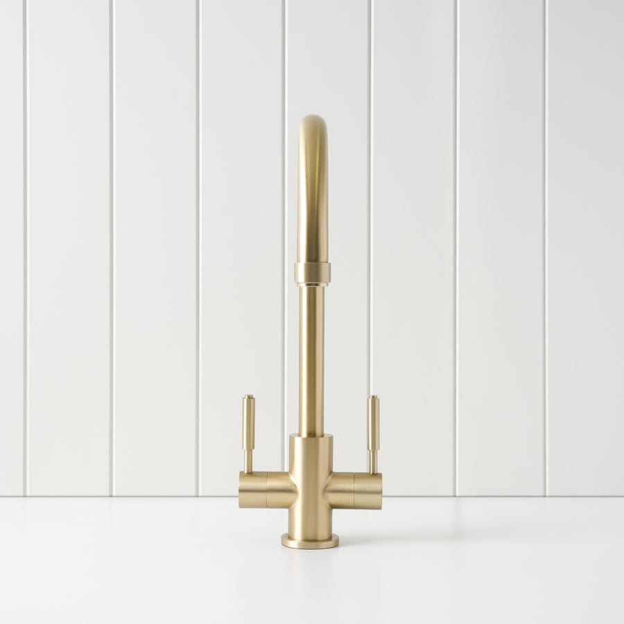 Premium Twin Tap Kitchen Faucet in Warm Brushed Nickel - Perfect for Modern Melbourne Homes & Stylish Kitchen Upgrades