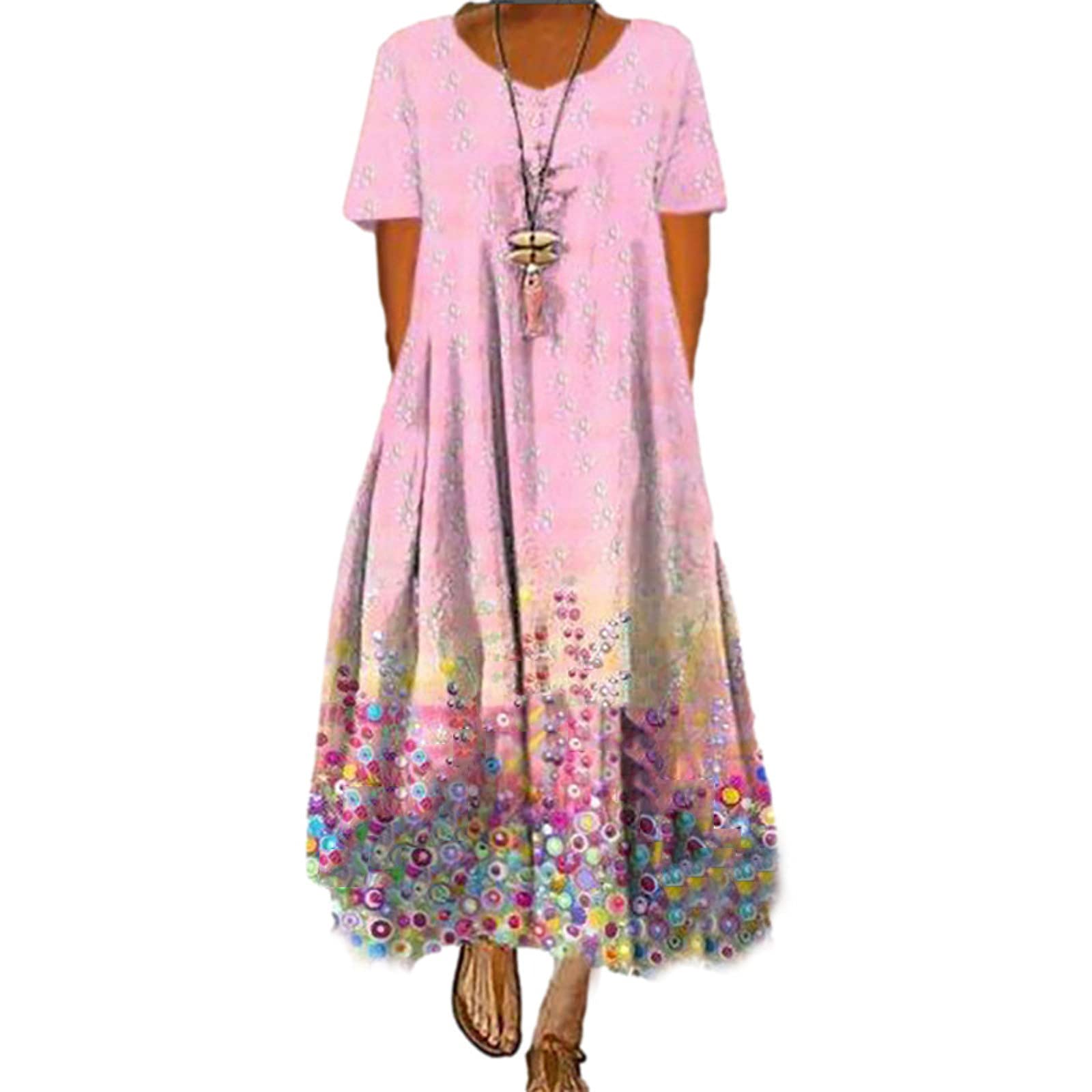 JINF Floral Print Oversized Bohemian Caftan Dress for Women - Plus Size Maxi Dress with Formal Flower Design | Perfect for Beach Vacations, Summer Parties & Casual Outings