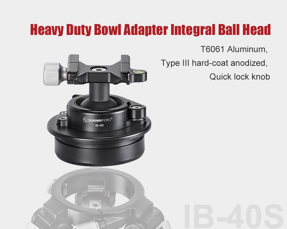 Sunwayfoto IB-40S Low Profile 40mm Ball Head for Tripod with Lever Lock - Arca/RRS Compatible Clamp - Perfect for Landscape Photography, Travel & DSLR Camera Support