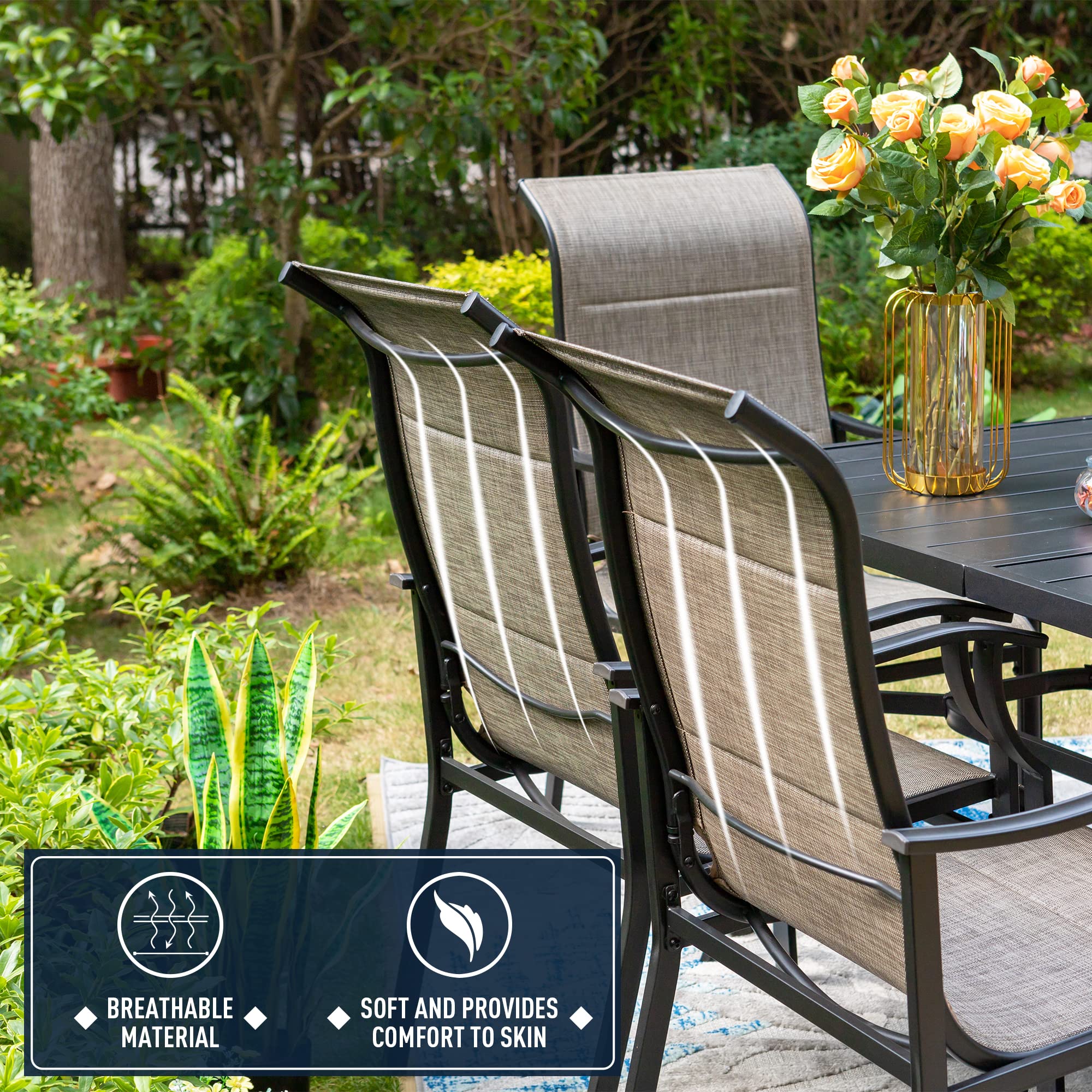 Sophia & William 8-Piece Expandable Patio Dining Set with High Back Chairs - 350lb Capacity Quick-Dry Textilene - Outdoor & Indoor Use for Backyard, Garden, Poolside, and Restaurant Dining