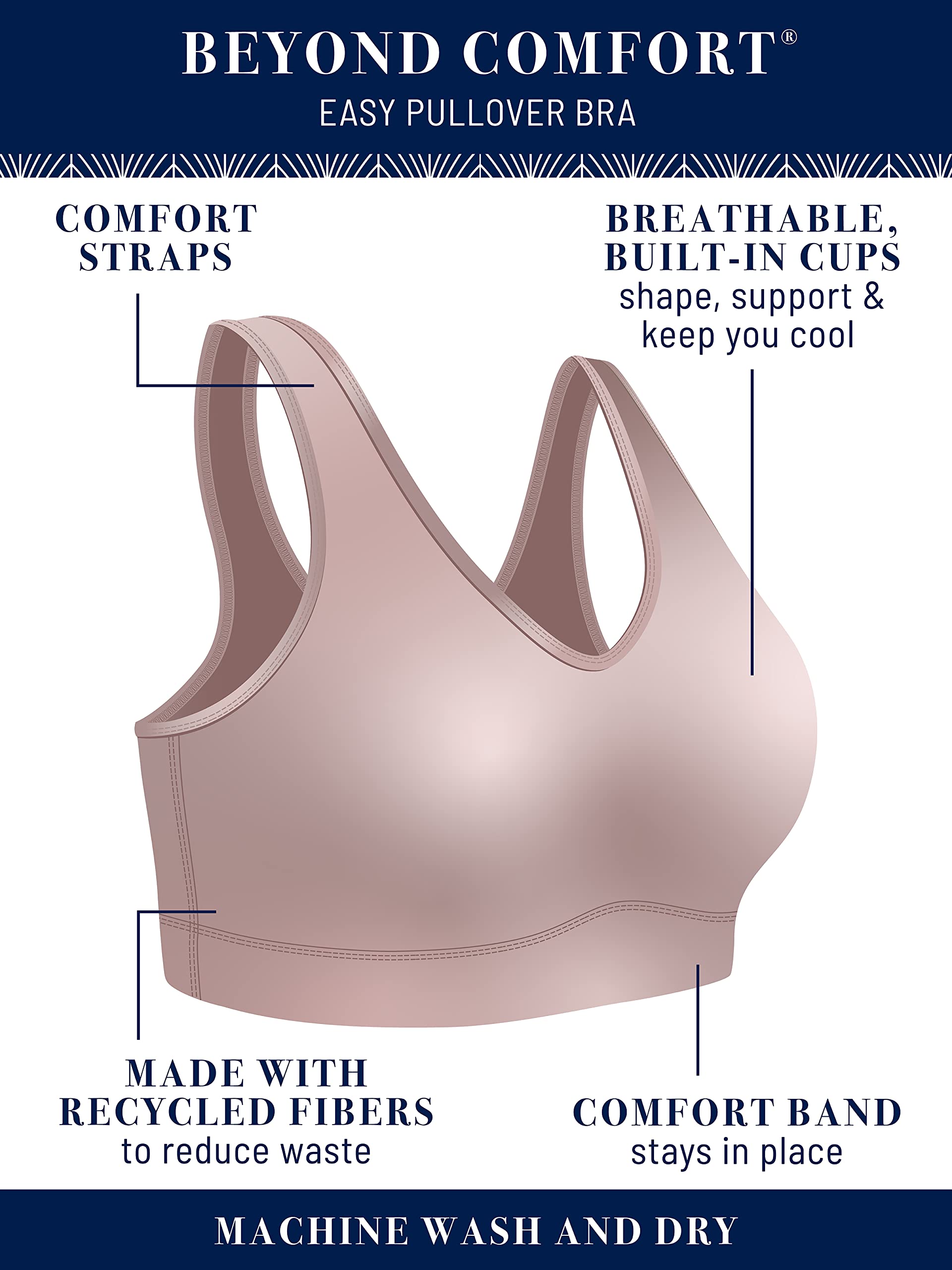 Vanity Fair Women's Beyond Comfort Wireless Pullover Bra - Seamless Soft Cup for All-Day Wear, Yoga & Lounge