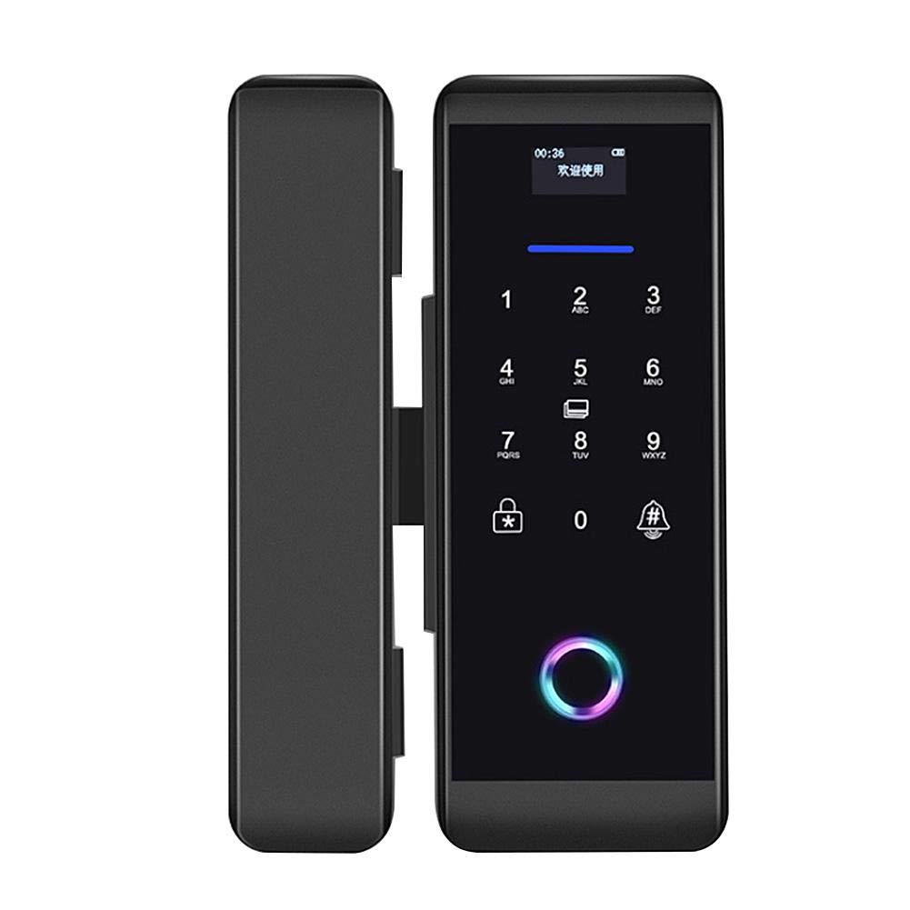 Smart Fingerprint Door Lock - Electronic Keyless Entry with Fingerprint, Password & IC Card Access - Secure Glass Door Alarm Control System (Black) - Ideal for Homes, Offices & Apartments