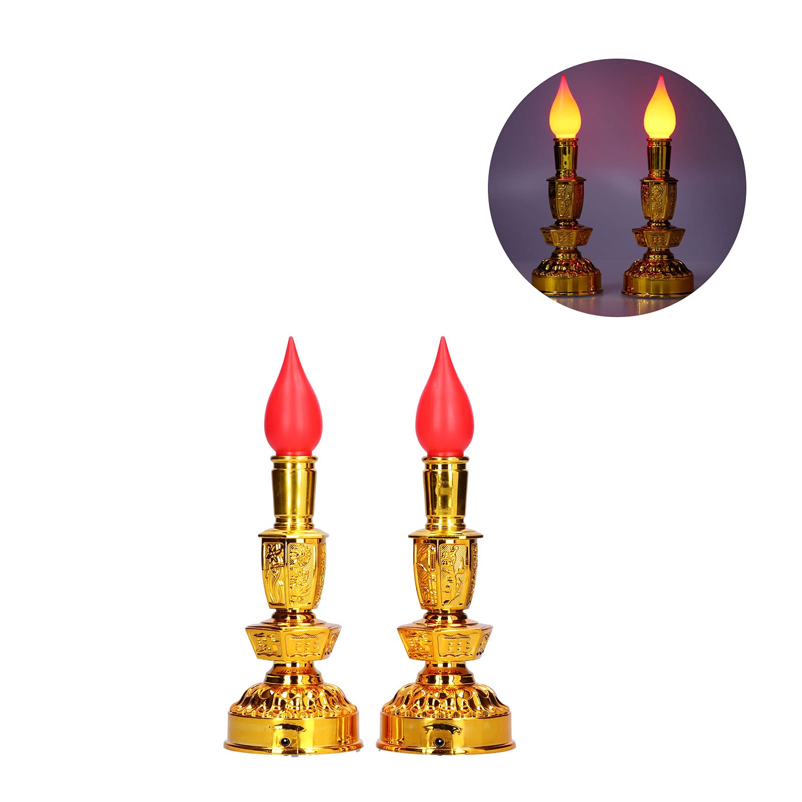 LED Candle Lamp - Chinese Style Traditional Buddhist Decor Light for Temples, Yoga Studios, Meditation Rooms - Floral Design, Retro Electric Candle for Spiritual Practice & Relaxation