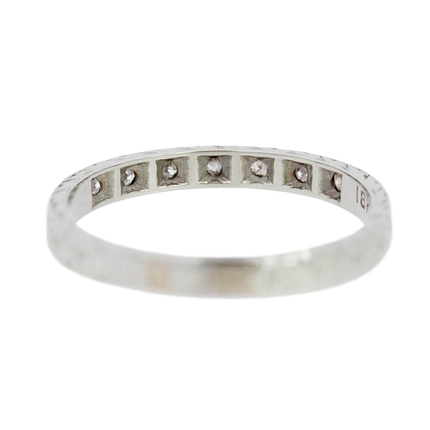 18K Art Deco Diamond Eternity Wedding Band - Vintage Inspired Engraved Ring for Women - Perfect for Anniversaries, Engagements & Special Occasions