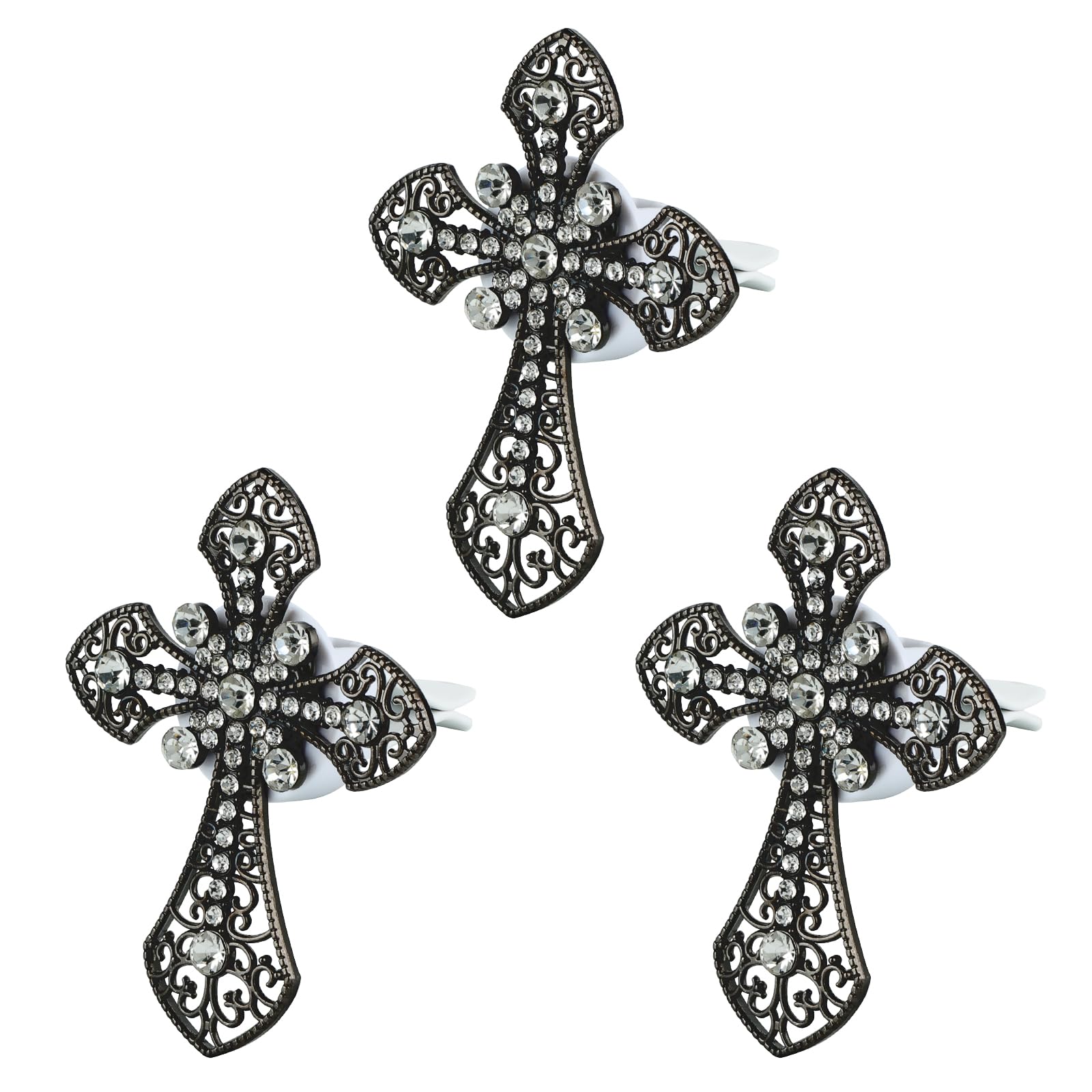 Elegant Car Air Freshener - Classic Metal Cross Design with Bling Diamonds for Auto AC Vent | Black Scented Perfume Clip | Perfect for Vehicles, Offices & Home Decor