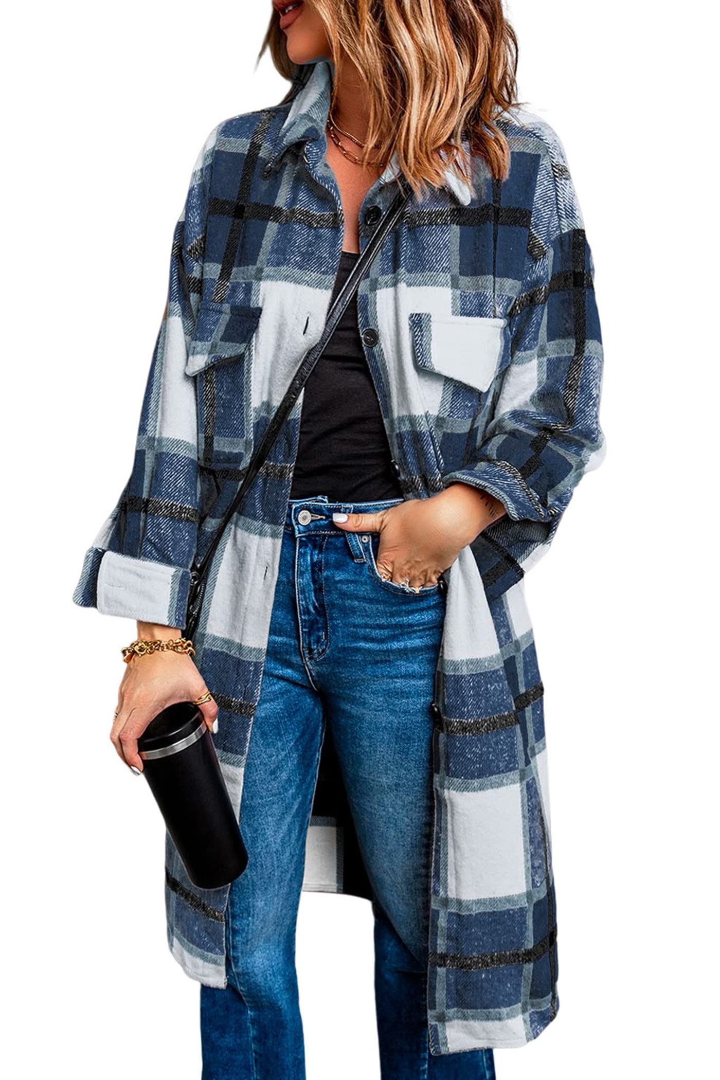 PRETTYGARDEN Women's 2025 Plaid Shacket Jacket - Long Sleeve Button Down Shirt, Winter Wool Coat for Women | Fashion Outerwear for Casual Wear, Office & Fall/Winter Seasons
