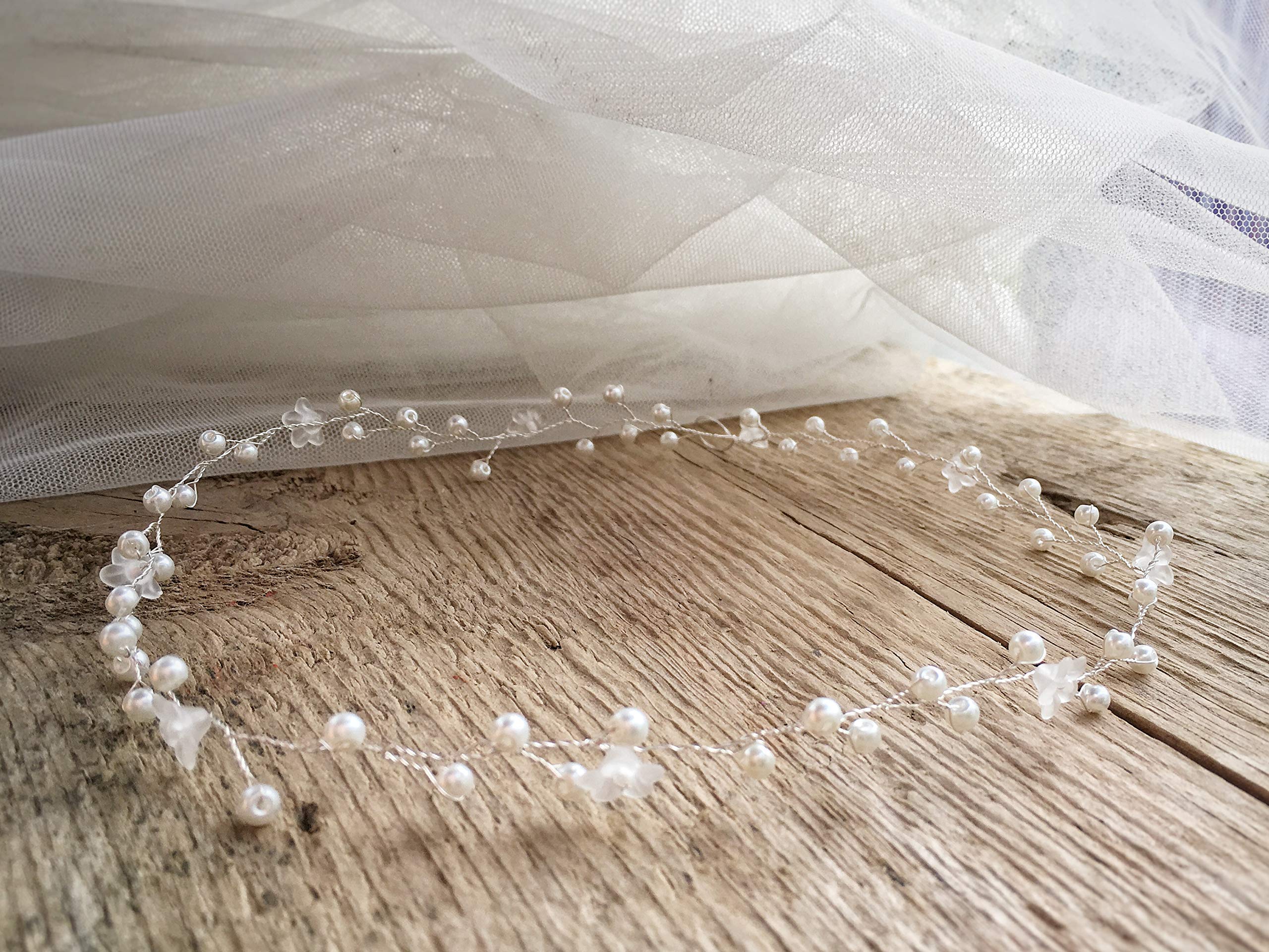 Elegant Silver Wire Wedding Hair Vine with Flowers & Pearls | Handmade in UK | Perfect for Bridal, Boho & Vintage Hairstyles