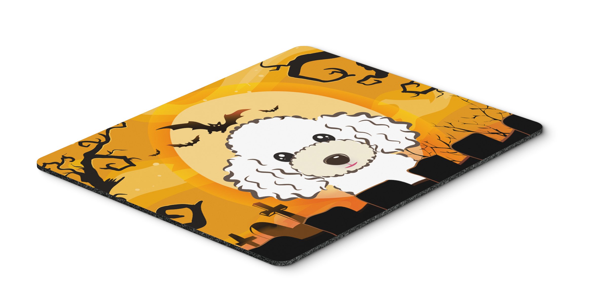 Halloween White Poodle Mouse Pad - Large Washable Non-Slip Desk Mat for Computer, Laptop, Gaming & Office | Cute Home Decor & Kitchen Hot Pad Trivet | Perfect for Halloween Decorations & Gift Giving