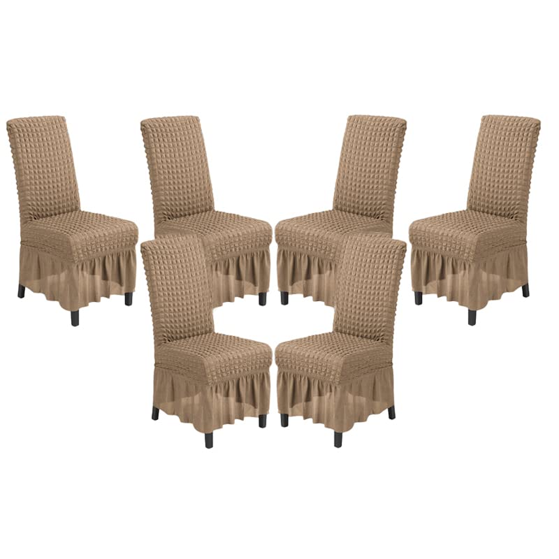 6-Pack Stretch Washable Parsons Chair Slipcovers with Skirt - Removable Dining Room Chair Covers for Kitchen, Party, Hotel & Restaurant Decor (Camel, 6 Pieces) - Perfect for Weddings, Events & Home Dining Protection