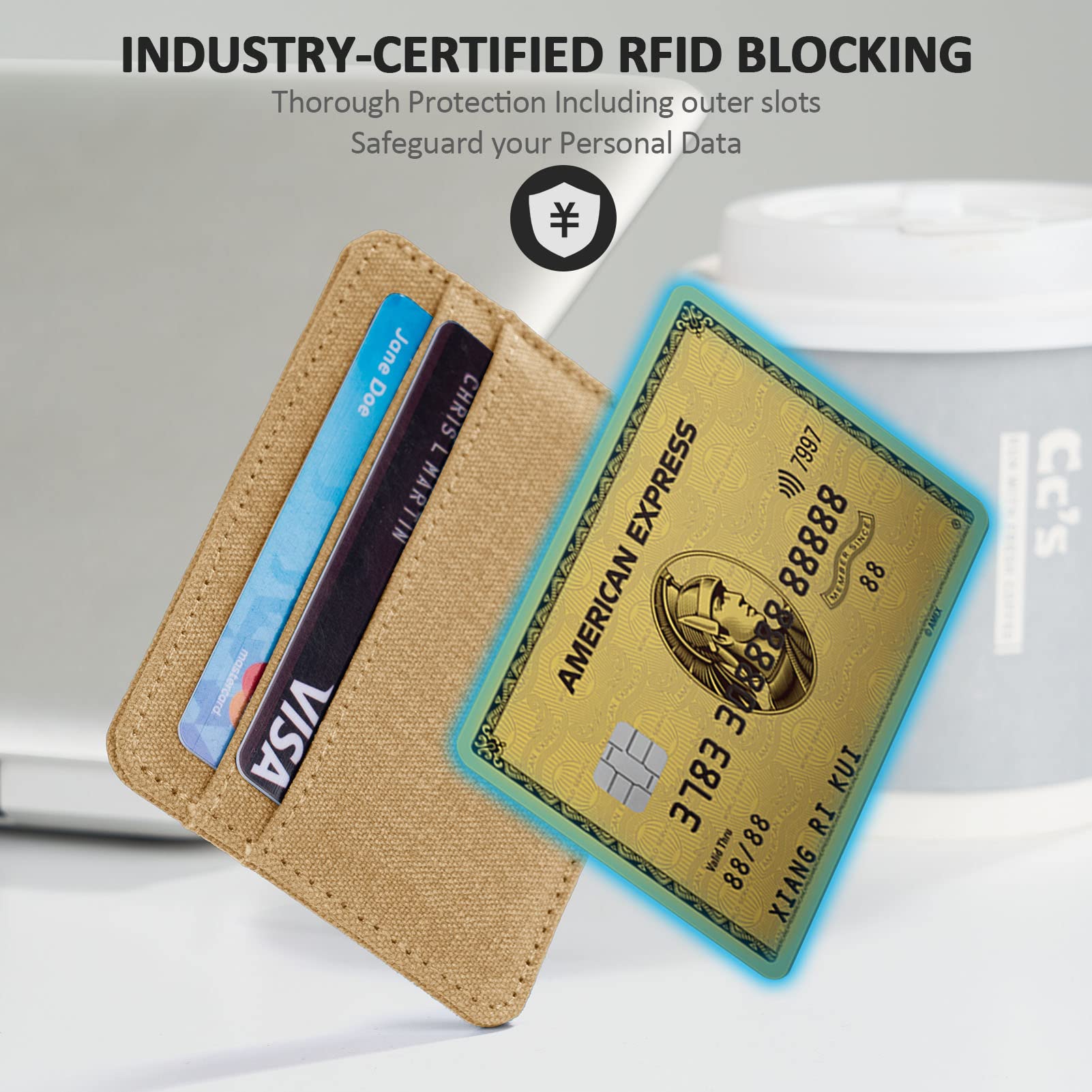 Qbool Slim RFID Blocking Front Pocket Wallet for Men - Minimalist Leather Credit Card Holder with Cash Slot (Z-Khaki) | Perfect for Travel, Business & Everyday Use