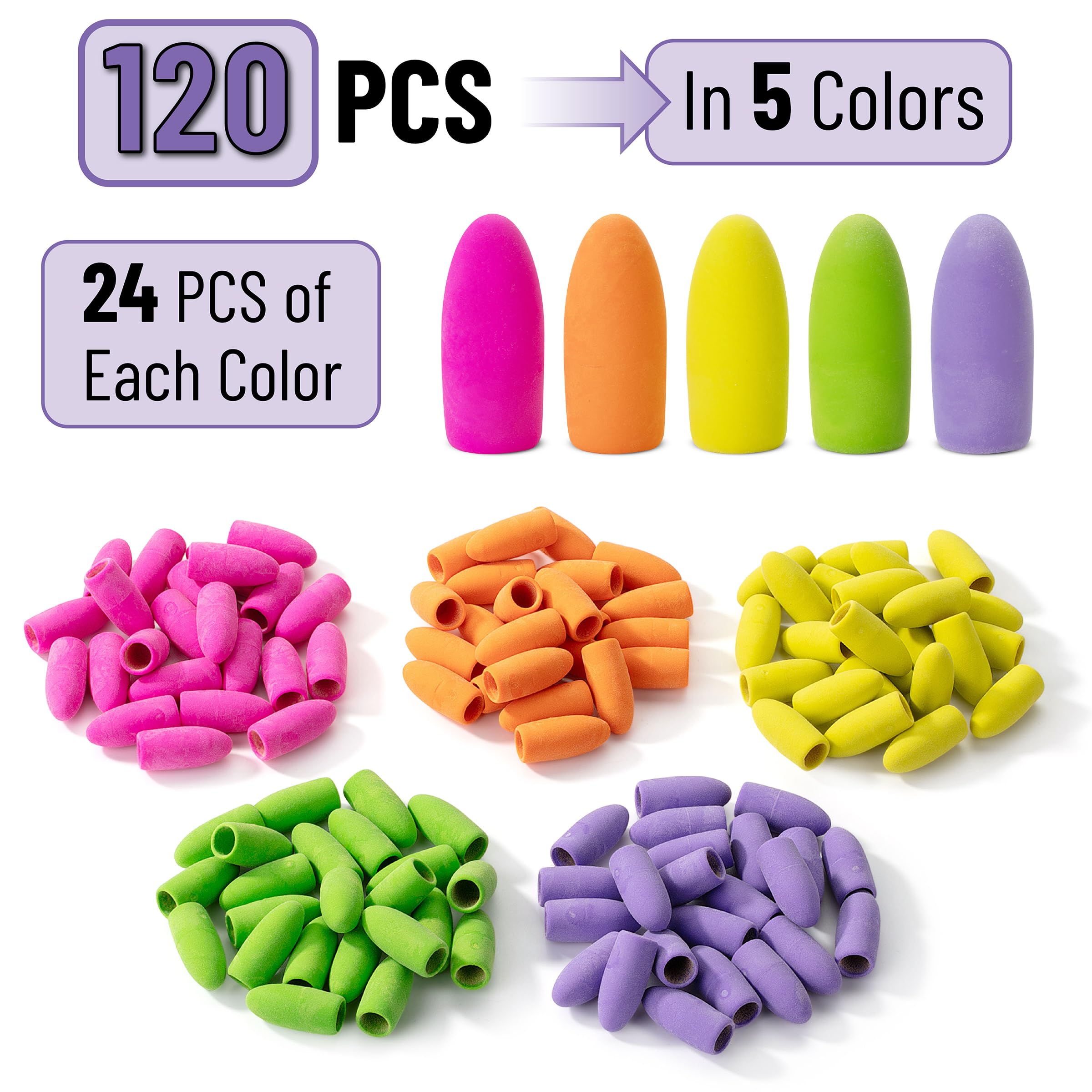 Mr. Pen - 120 Pack Colorful Pencil Eraser Toppers | Fun Pencil Top Erasers & Cap Erasers for Kids School Supplies | Perfect for Classroom, Homework & Art Projects