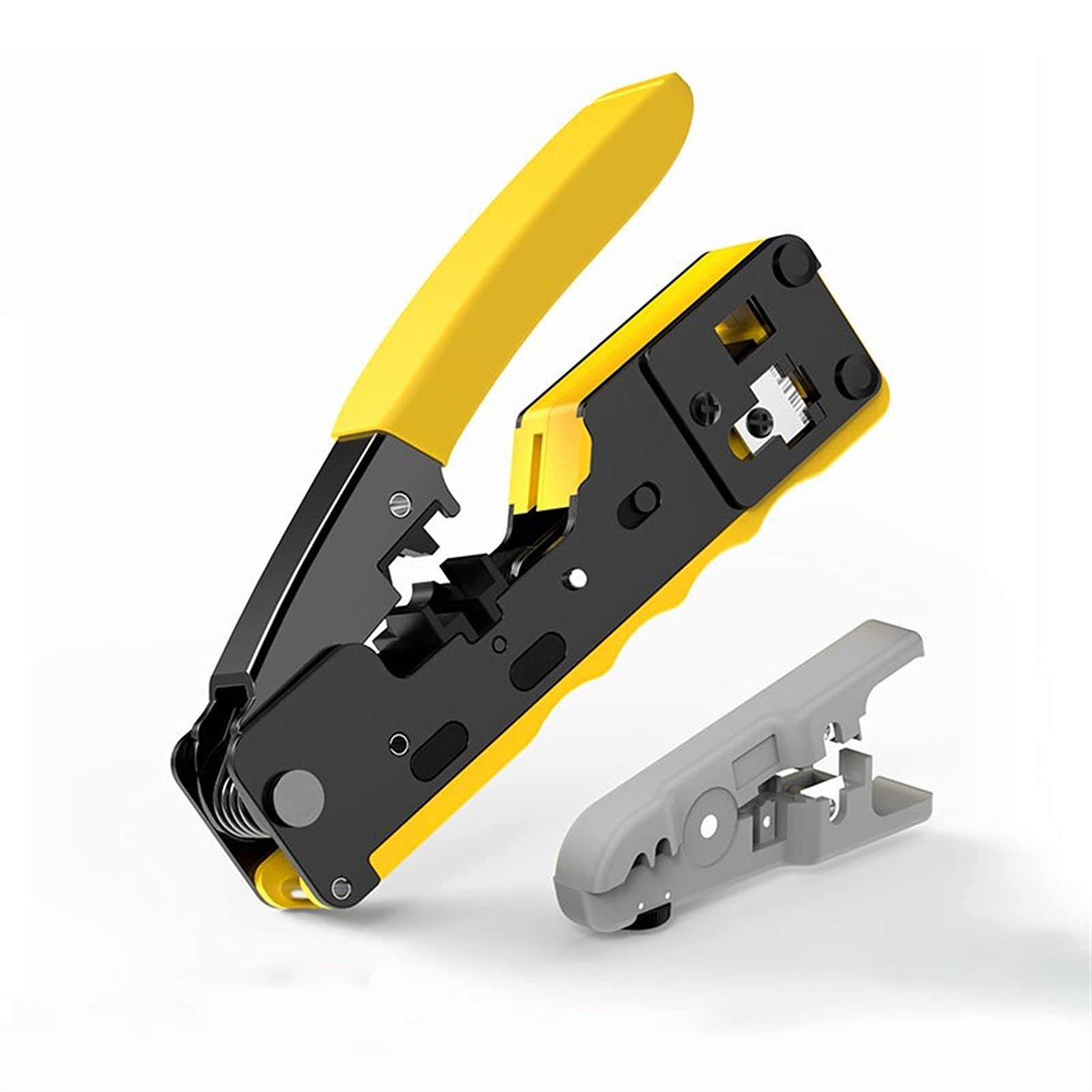 Professional RJ45 Crimping Tool for CAT5 CAT6 CAT7 CAT6a Ethernet Cables - Pass Through Crimper with EZ Design for RJ11 RJ12 Connectors & Shielded Modular Plugs (Yellow) - Ideal for Network Installations, Home Office Setup & IT Professionals