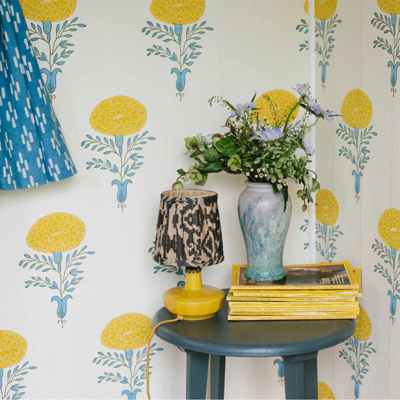 Marigold Yellow Wallpaper - Floral Peel and Stick Wallpaper for Bedroom, Living Room & Nursery Decor