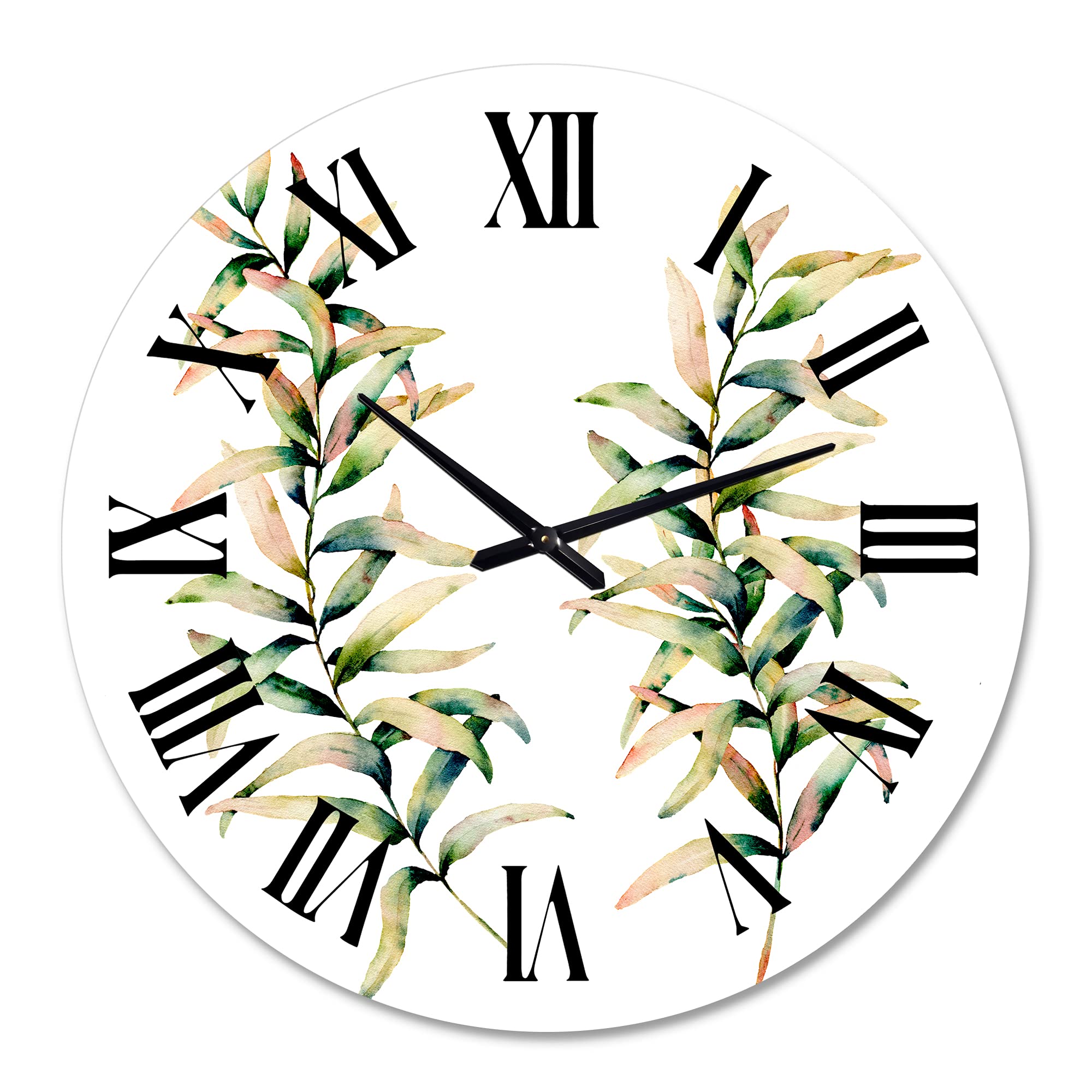 DesignQ Traditional Wall Clock 'Autumn Grass Branches' - Large Floral Botanical Wall Clock for Home, Office & Living Room Decor - Perfect for Farmhouse, Bedroom & Kitchen Wall Decoration