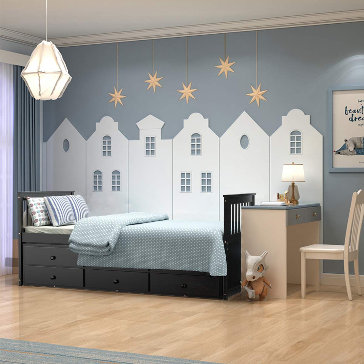 Giantex Twin Captain's Bed with Trundle - Wooden Daybed with 3 Storage Drawers for Kids, Teens & Adults - No Box Spring Needed - Espresso Finish - Perfect for Guest Rooms, Small Bedrooms & Dorm Rooms