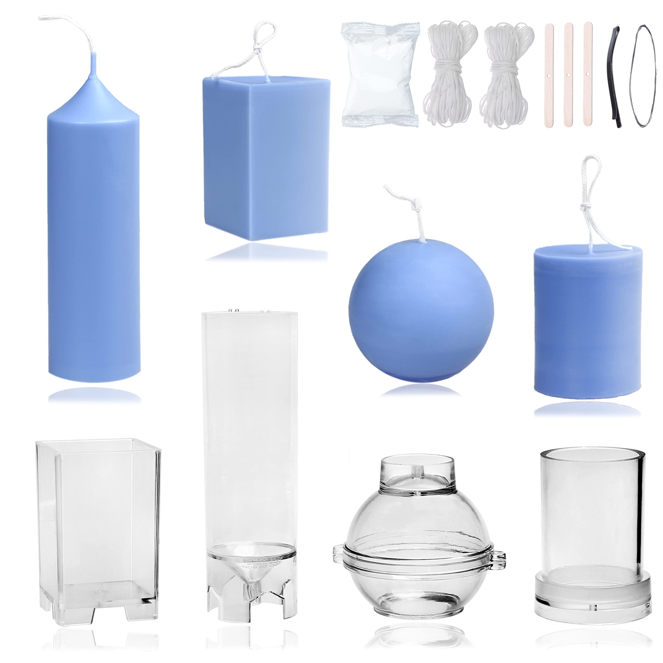MILIVIXAY 4-Piece Plastic Candle Making Mold Set - DIY Pillar, Cylinder, Rectangle & Sphere Molds for Beeswax, Soy Wax & Paraffin Wax - Perfect for Homemade Candles, Gifts & Home Decor