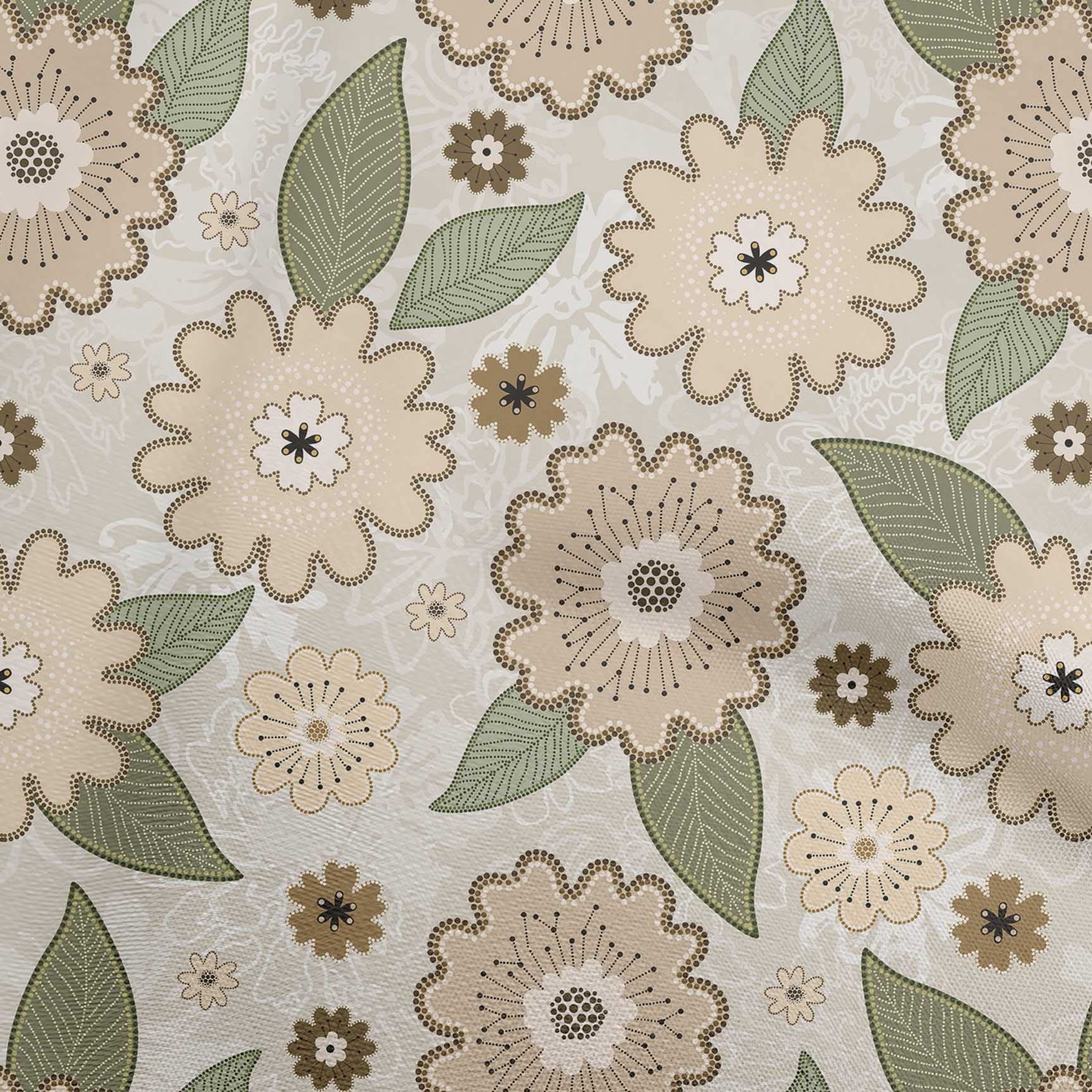 oneOone Polyester Spandex Light Brown Dotted Floral Print Fabric - 56 Inch Wide Dress Material by The Yard | Perfect for DIY Dresses, Skirts, and Home Decor Projects