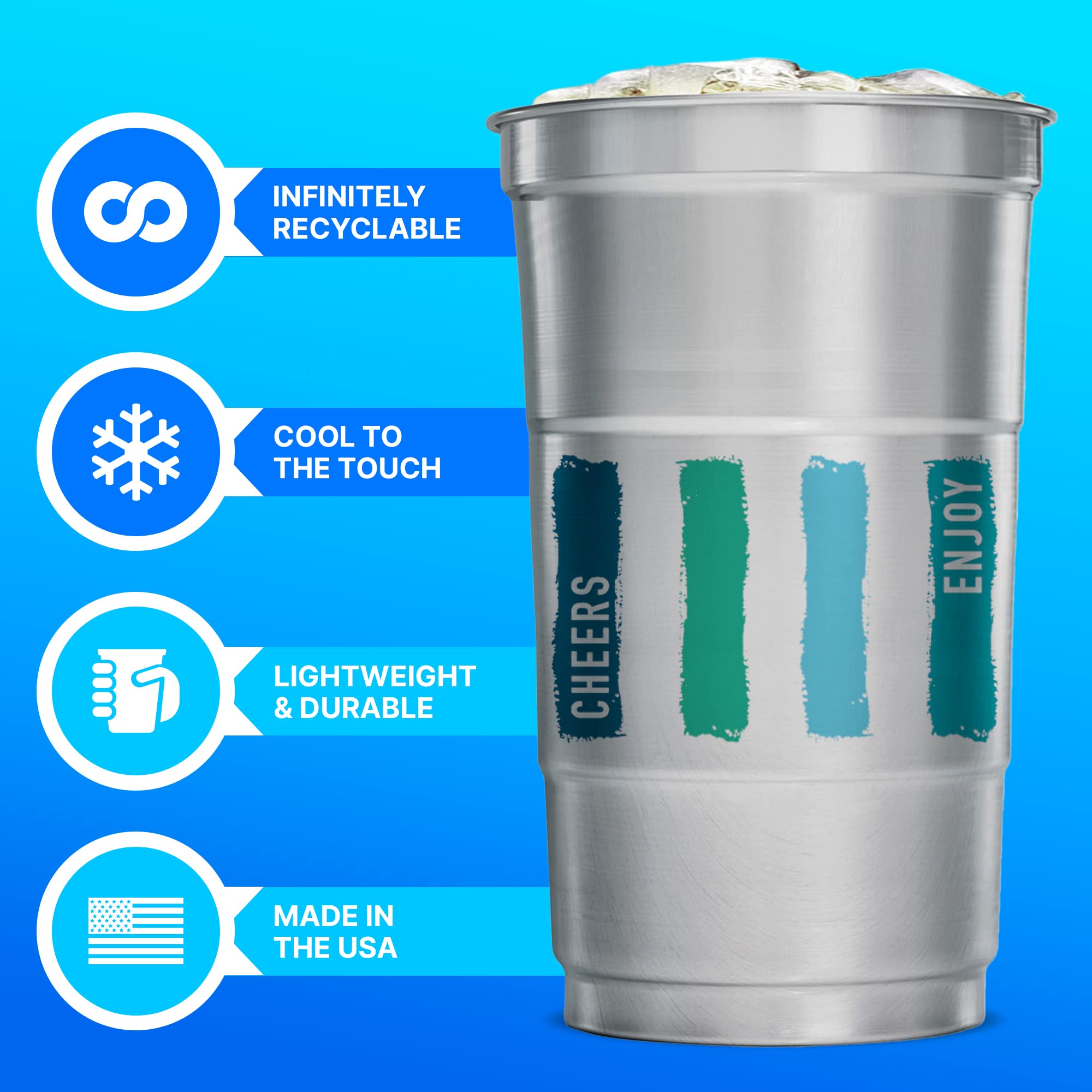 Recyclable Aluminum Party Cups 24 oz - Bulk Pack of 450 Cups with Everyday Logo - Perfect for Outdoor Events, BBQs, and Sustainable Drinking Solutions
