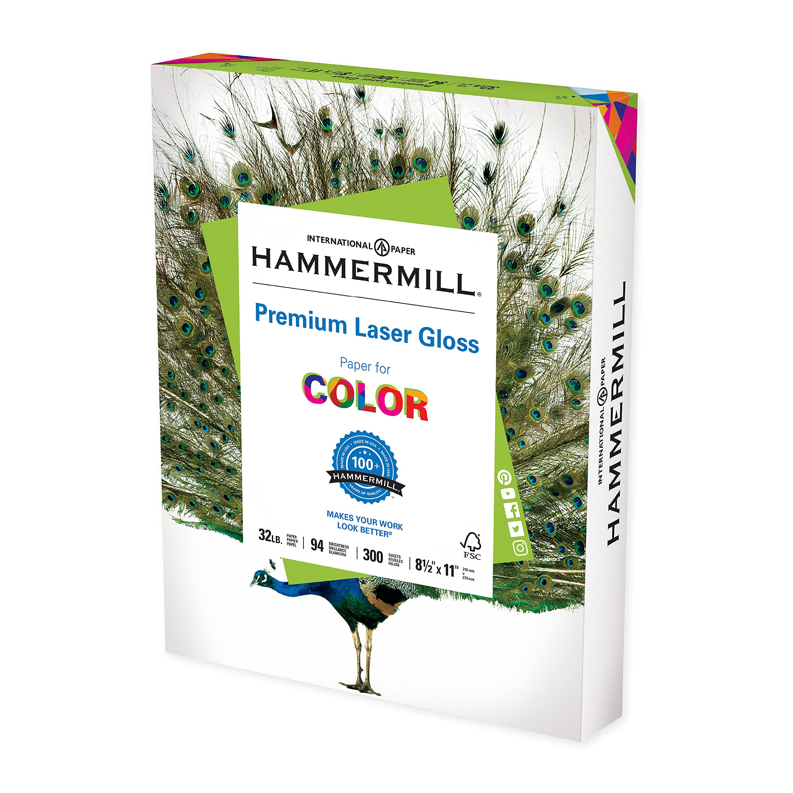 Hammermill Premium Glossy Laser Paper - 8.5 x 11 Inches, 94 Bright, 300 Sheets/Pack (163110R) - High-Quality Glossy Copy Paper for Professional Printing, Photos, Flyers & Presentations - Made in USA