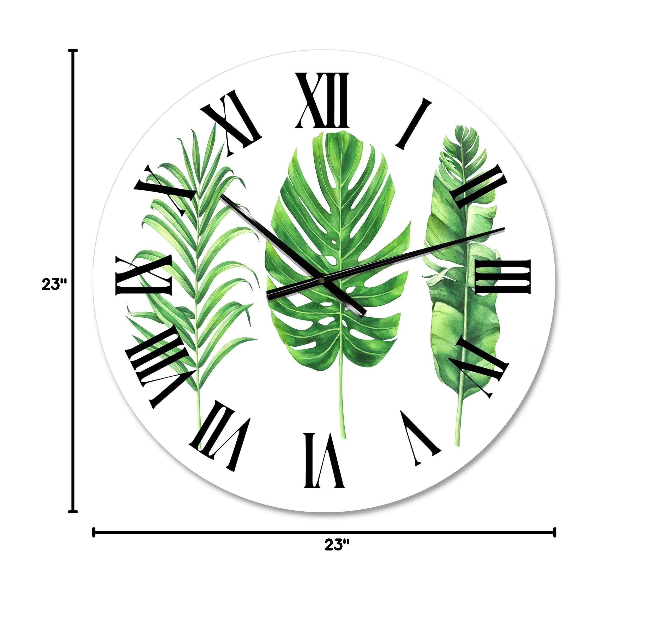 Farmhouse Wall Clock with Tropical Monstera Leaf Design - Large Floral Botanical Wall Clock for Bedroom, Living Room, Kitchen & Home Decor - Perfect for Rustic, Modern & Farmhouse Style Interiors