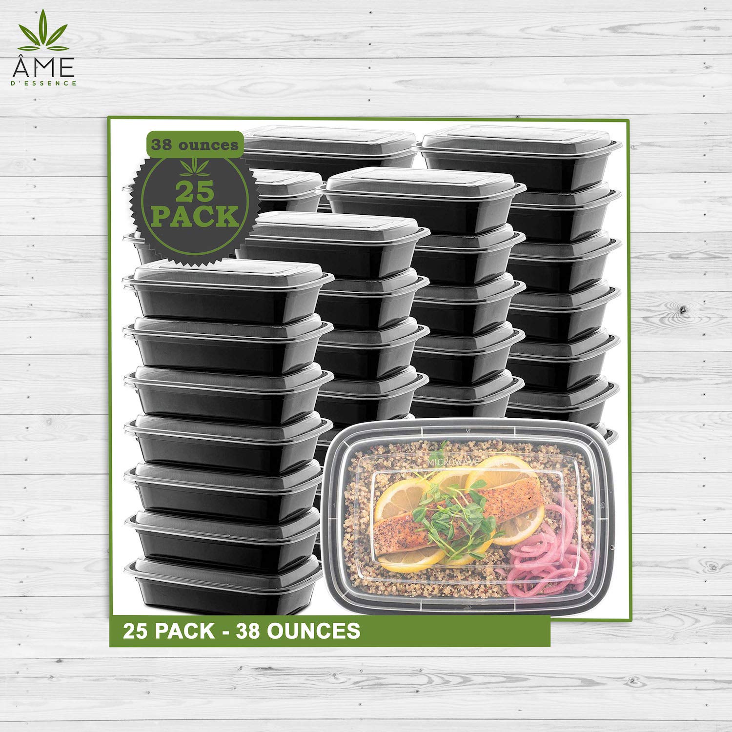50-Pack 38 oz Disposable BPA-Free Plastic Food Storage Containers with Lids - Microwave, Freezer & Dishwasher Safe - Meal Prep, Lunch, Bento Box, Leftovers & Party Serving Containers