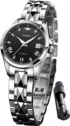 silver band and black dial