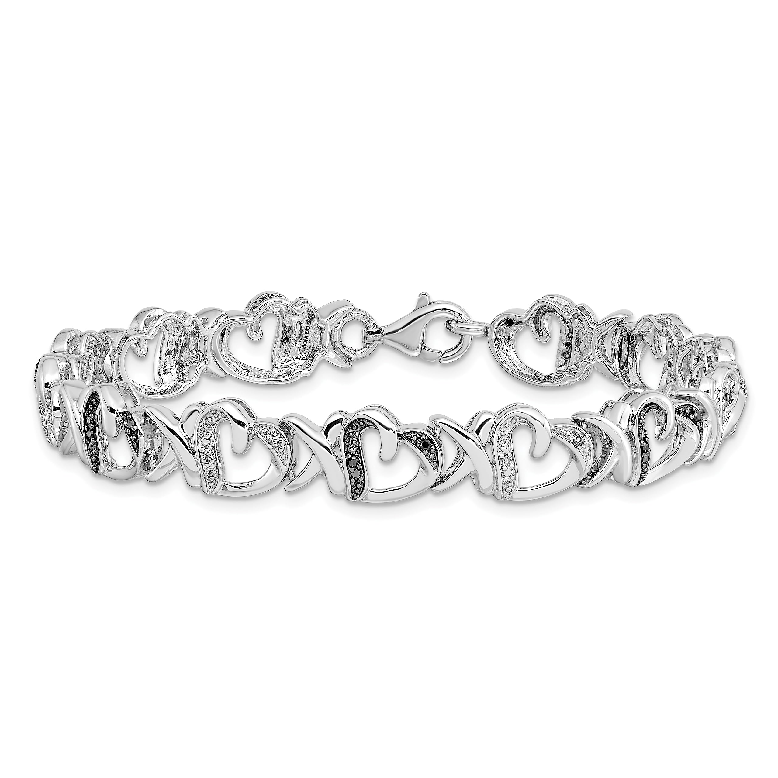 IceCarats 925 Sterling Silver Black & White Diamond Heart Love Tennis Bracelet - 7.5 Inch Adjustable Chain Charm Bracelet for Women, Perfect Gift for Anniversary, Valentine's Day & Special Occasions