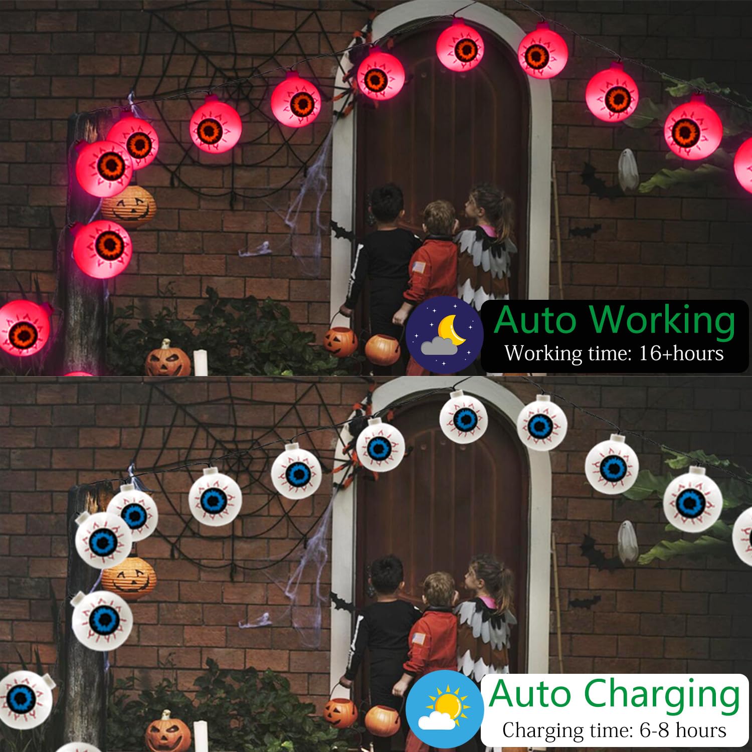 30 LED Large Eyeball Red Solar String Lights - Waterproof Outdoor Halloween Decorations for Yard, Garden, Party, Haunted House & Spooky Night Scenes