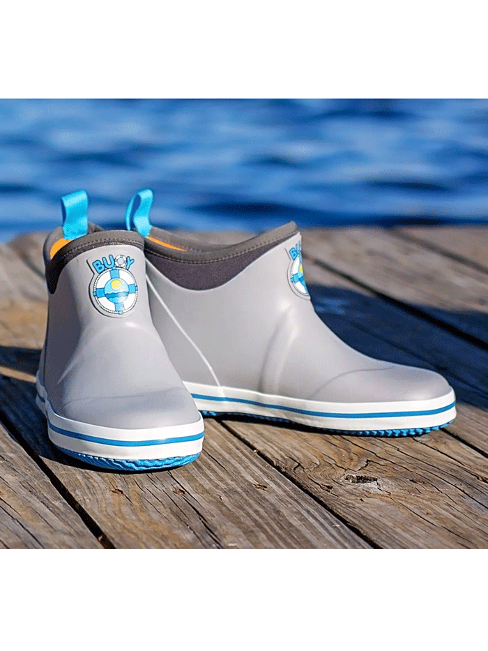Buoy BB110 Kids Rubber Rain Boots - Waterproof Gray & Blue Outdoor Boots for Boys and Girls - Perfect for Puddles, Hiking, and Playground Adventures
