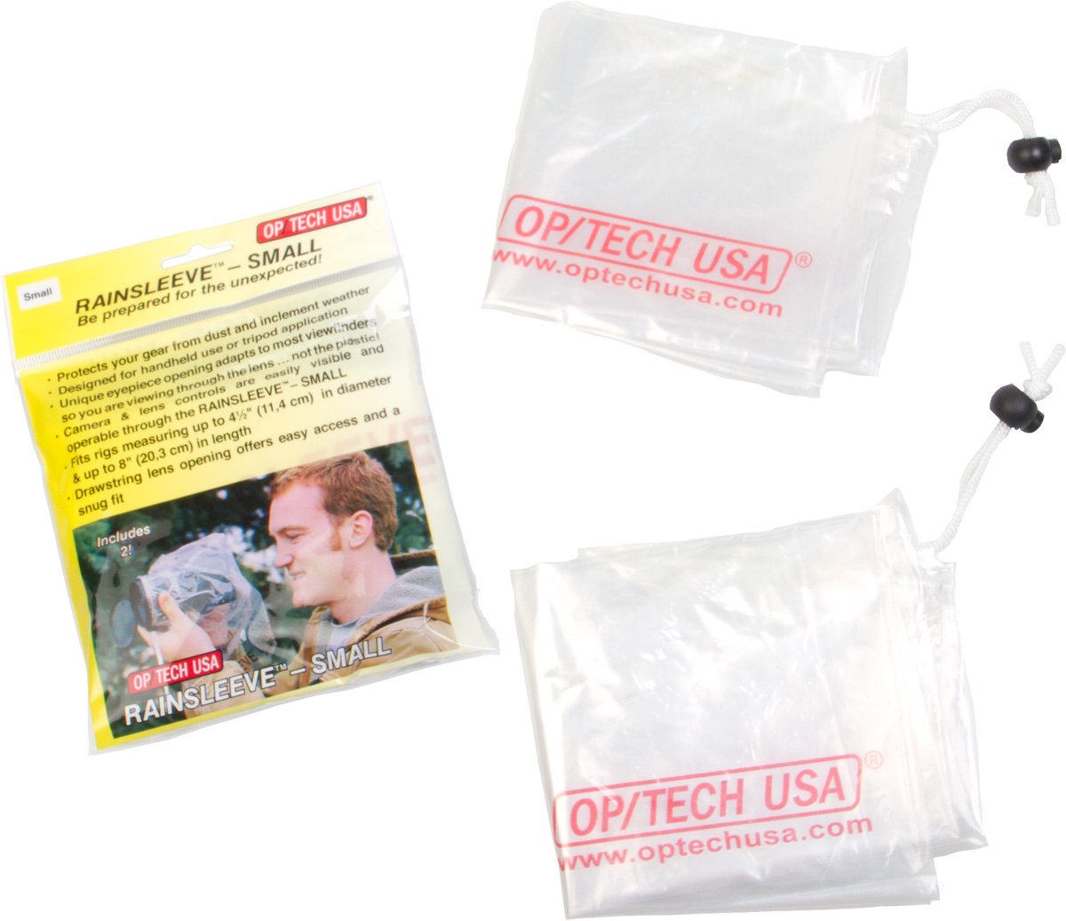 OP/TECH USA Rainsleeve Camera Cover - Clear Waterproof Rain & Dust Protection Sleeve for DSLR & Mirrorless Cameras - Small Size (2 Pack) - Perfect for Outdoor Photography, Travel & Rainy Weather Shooting