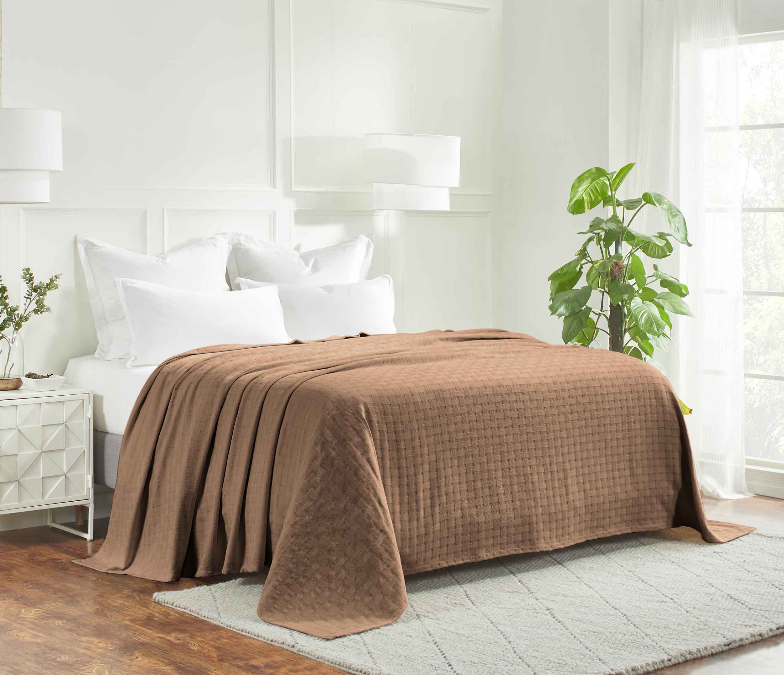 Soft Basketweave All-Season Cotton Bed Blanket & Sofa Throw - Lightweight Breathable Blanket for Bedroom, Living Room, Travel and Outdoor Use
