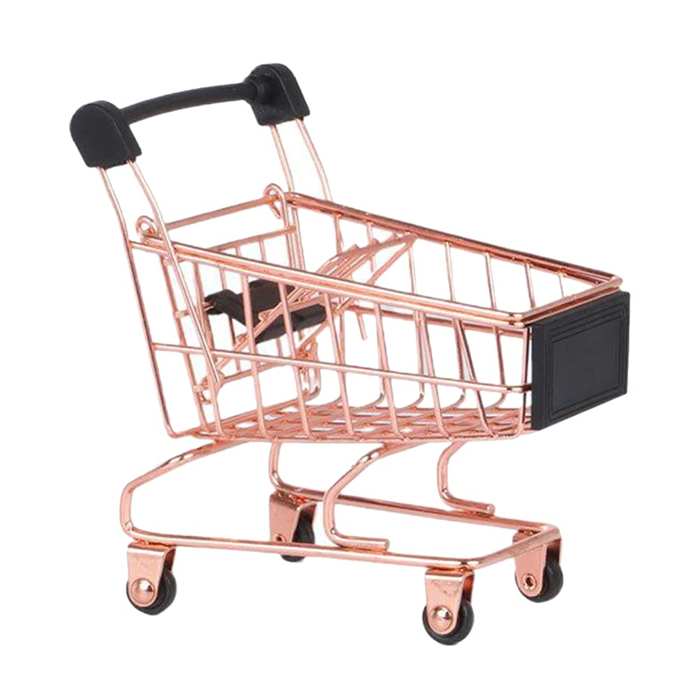 BESTOYARD Mini Shopping Cart - Metal Beauty Makeup Sponge Holder & Tiny Grocery Handcart - Cute Supermarket Toy for Kids Room Storage & Bathroom Organization