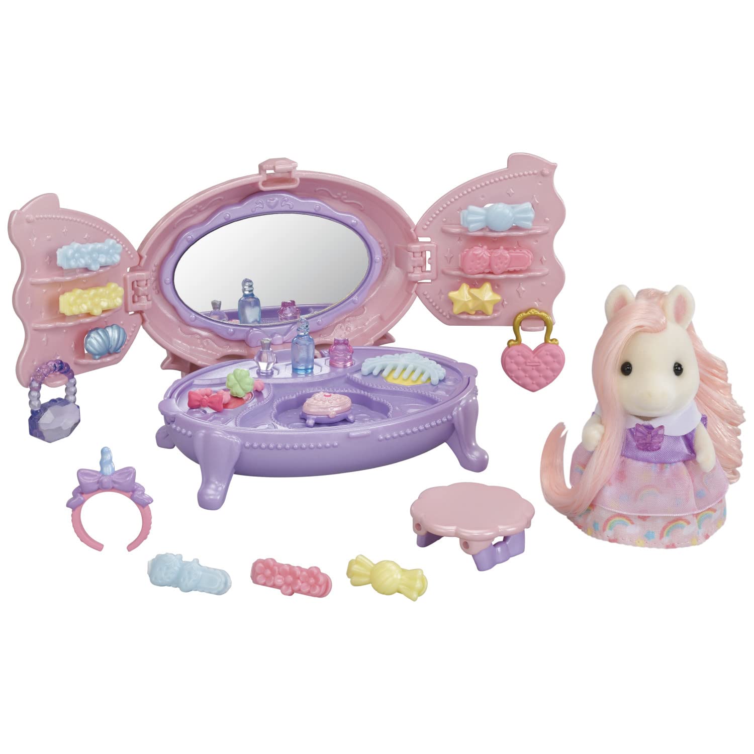 Calico Critters Pony's Vanity Dresser Set - Dollhouse Miniature Playset with Figure & Accessories for Kids | Pretend Play, Collectible Toy Gift for Girls & Boys