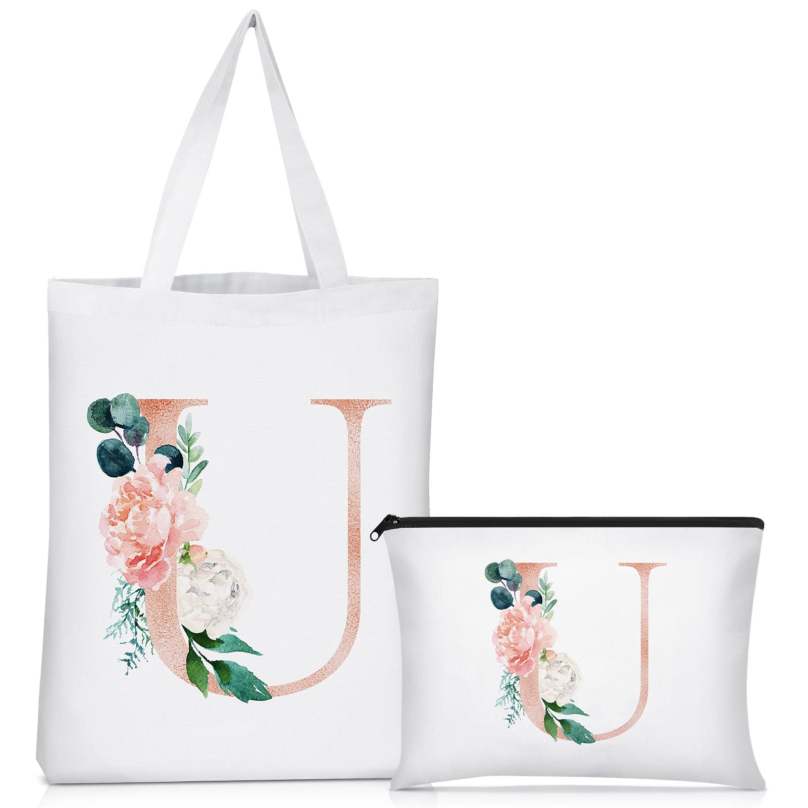 Personalized Monogram Letter Initial Canvas Tote Bag - Custom Cosmetic & Makeup Organizer - Perfect Gift for Teachers, Brides, Bridesmaids & Women (Great for Travel, Work & Everyday Use)