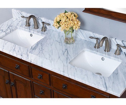 Premium White Carrara Marble James Double Undermount Rectangular Sink 61