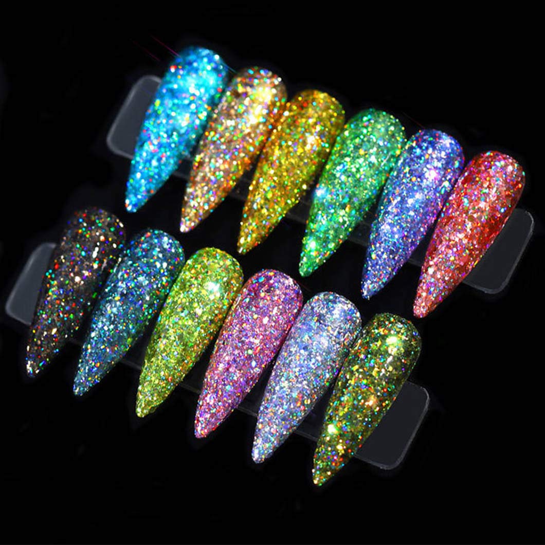 12 Colors Holographic Glitter Superfine Nail Sequins - Iridescent Paillette Mix for Nail Art & DIY Manicure - Perfect for Acrylic Nails, Gel Polish, and Salon Nail Designs