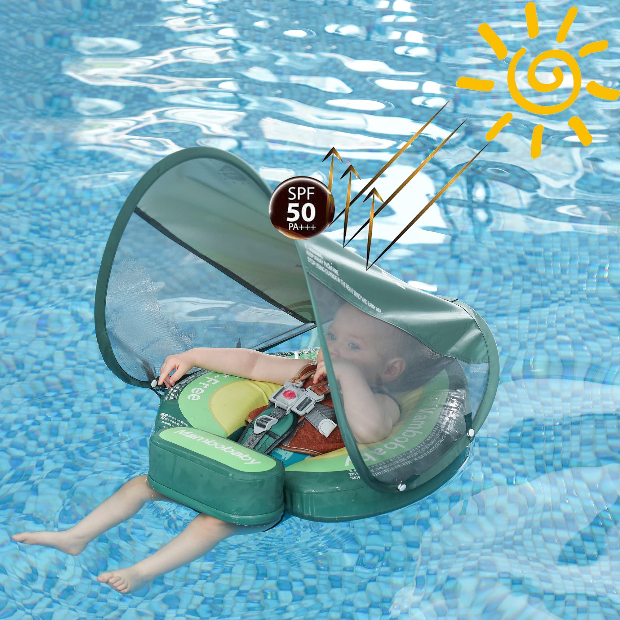 **Mambobaby Non-Inflatable Baby Pool Float with UPF 50+ Canopy – Safe Infant Swimming Training Float, Anti-Flip Design for Toddlers – Perfect for Backyard Pools, Beach Trips & Swim Lessons**