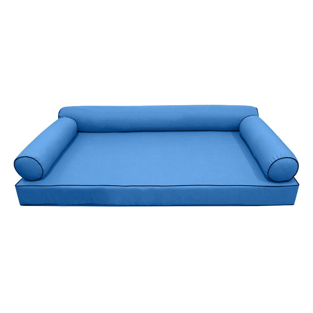 Prolinemax Style6 4-Piece Crib Size Outdoor Daybed Set - Contrast Pipe Trim Mattress, Bolster Pillow & Fitted Slipcover (AD102) for Patio, Poolside & Sunroom Relaxation